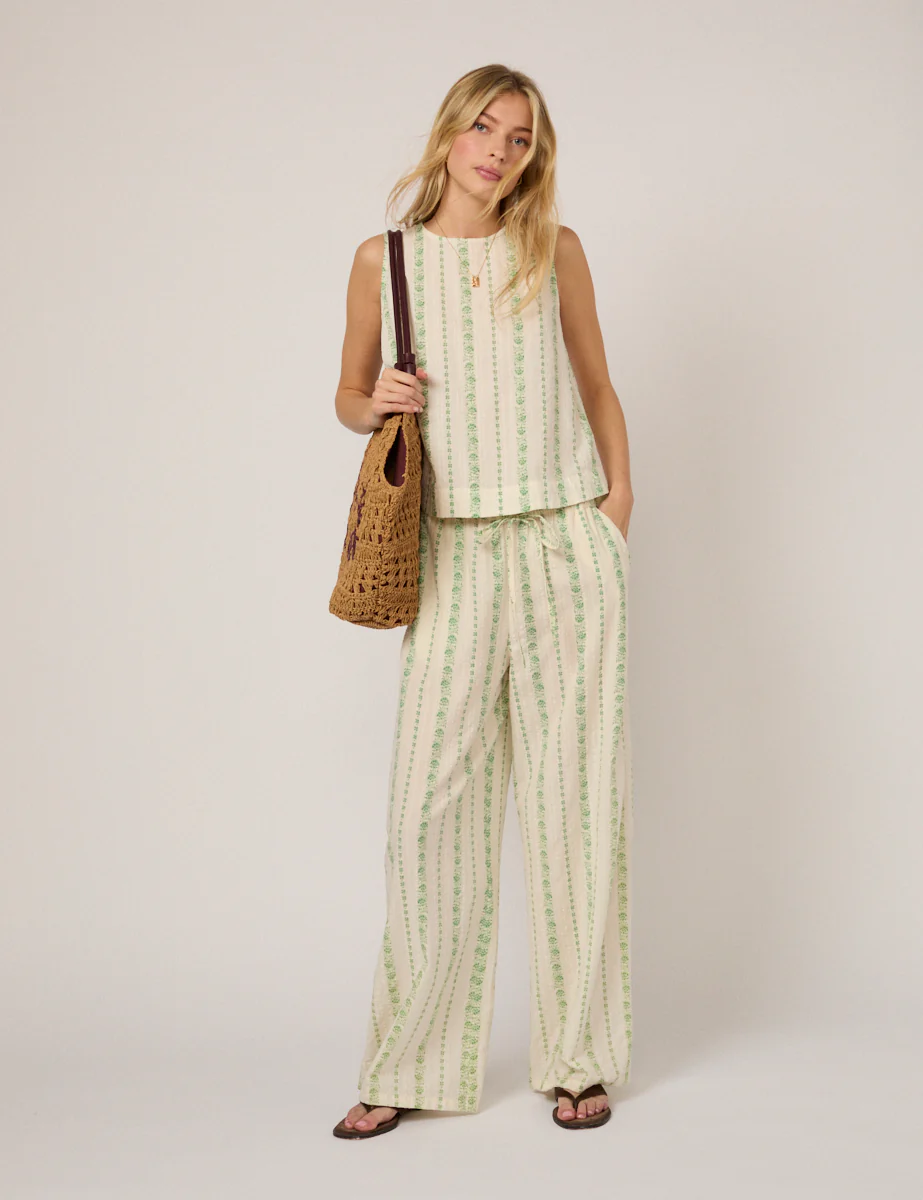 White Printed Linen-Blend Sleeveless Swing Top - Image 2