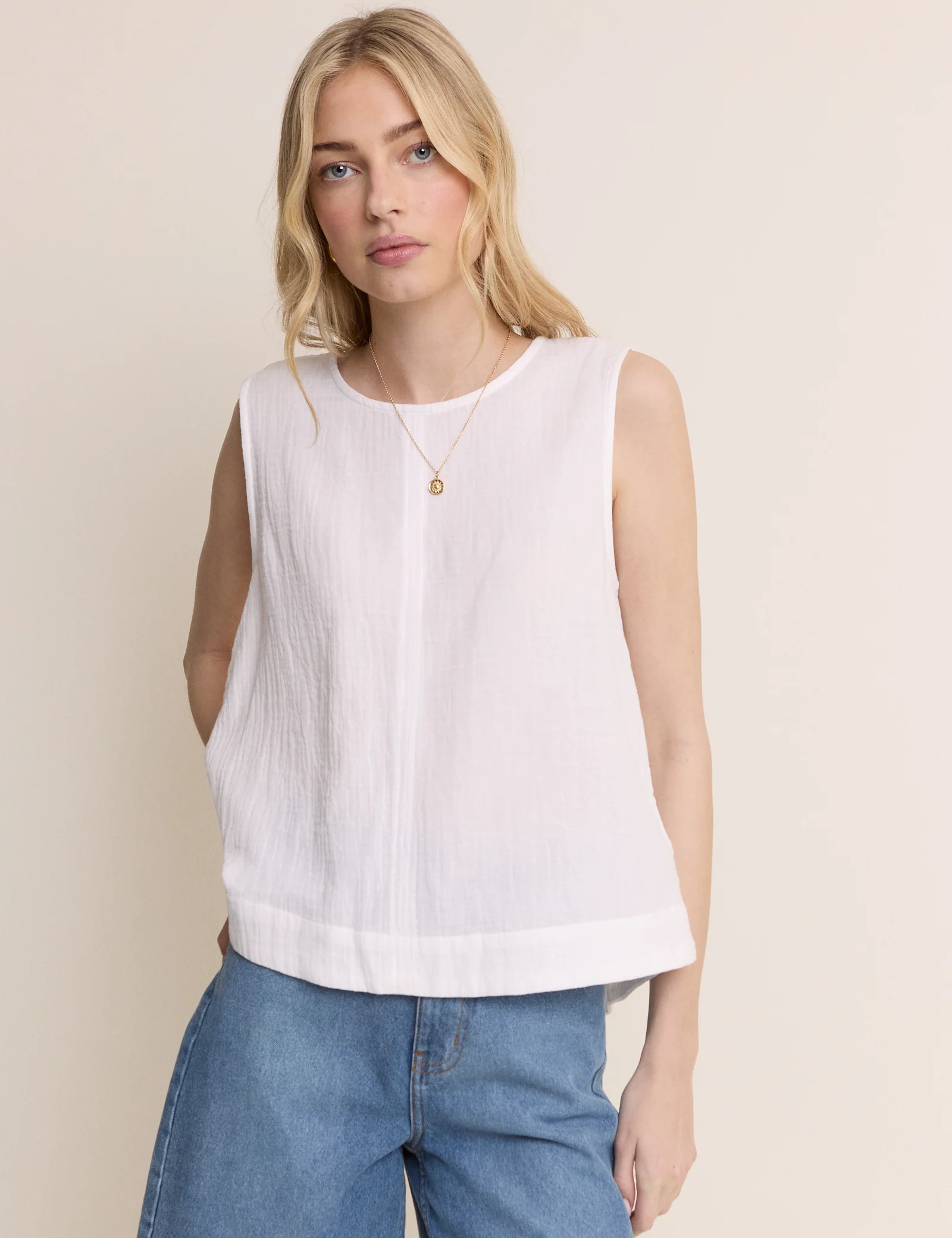 White Sleeveless Swing Top