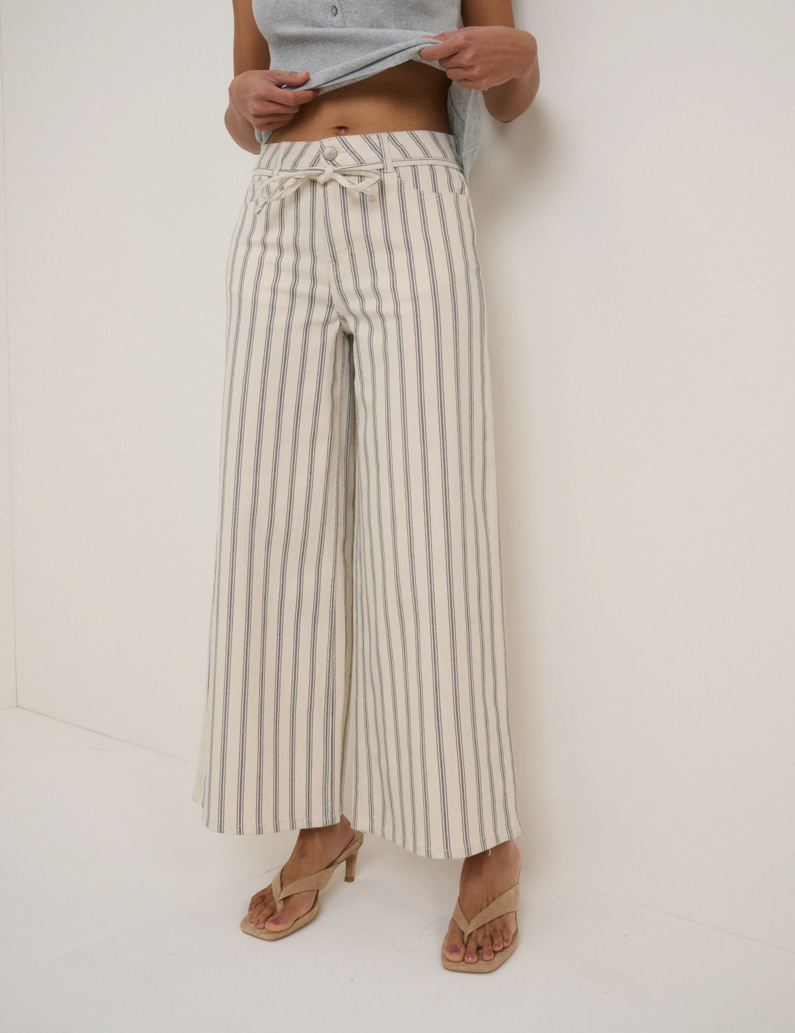 Ecru Striped Cropped Soho Wide Jeans - Image 2