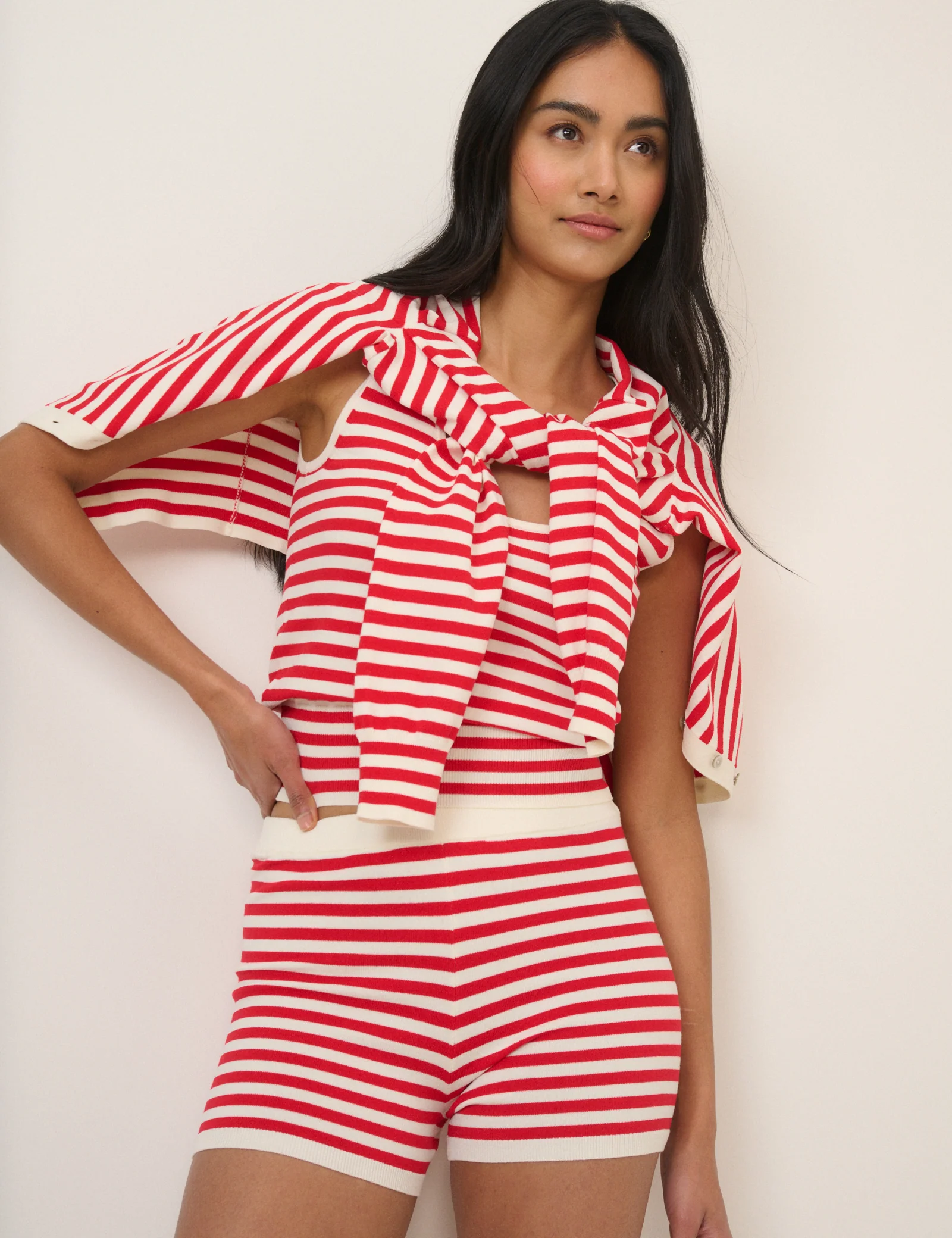 Red Striped Fine Knit Shorts - Image 3