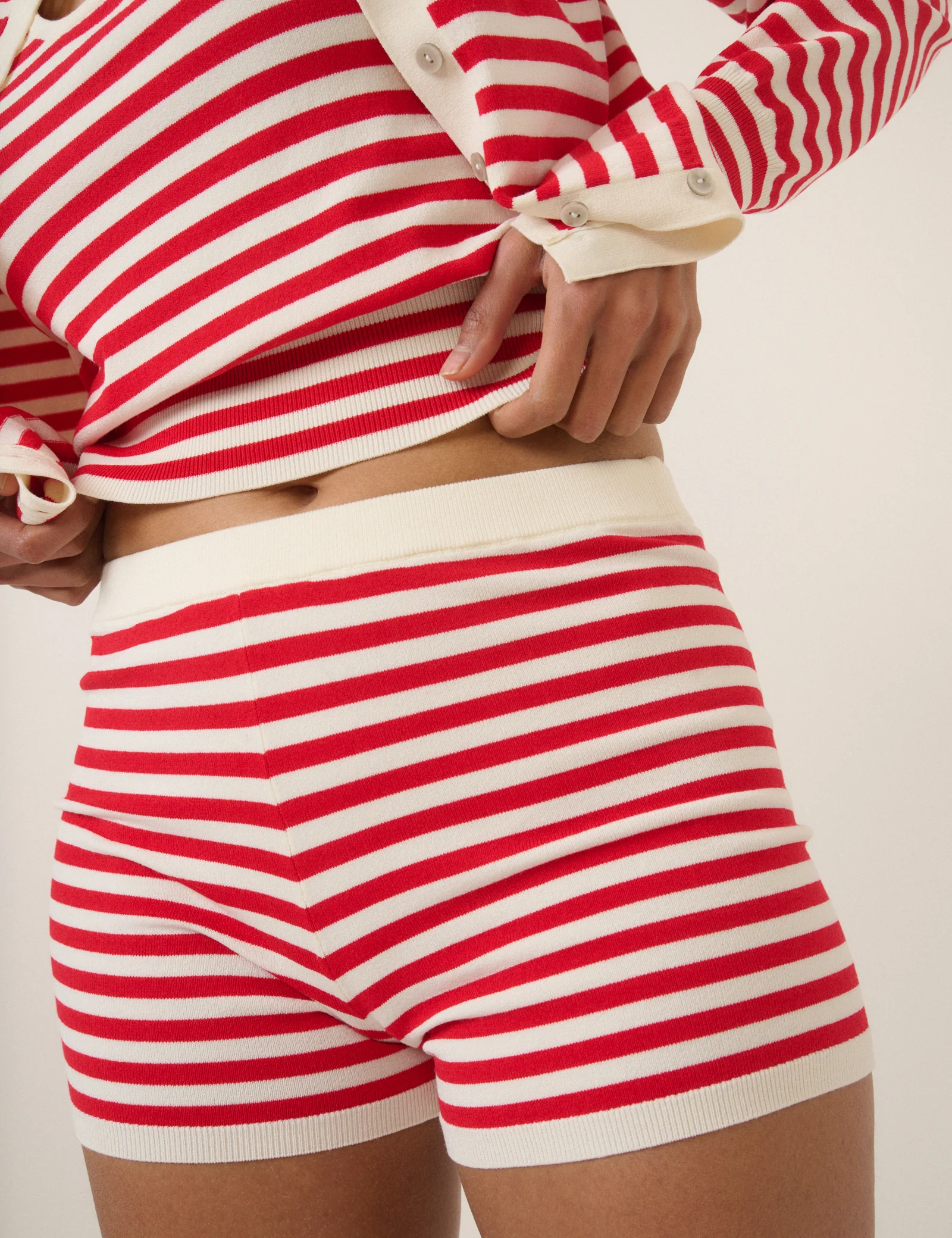 Red Striped Fine Knit Shorts - Image 4
