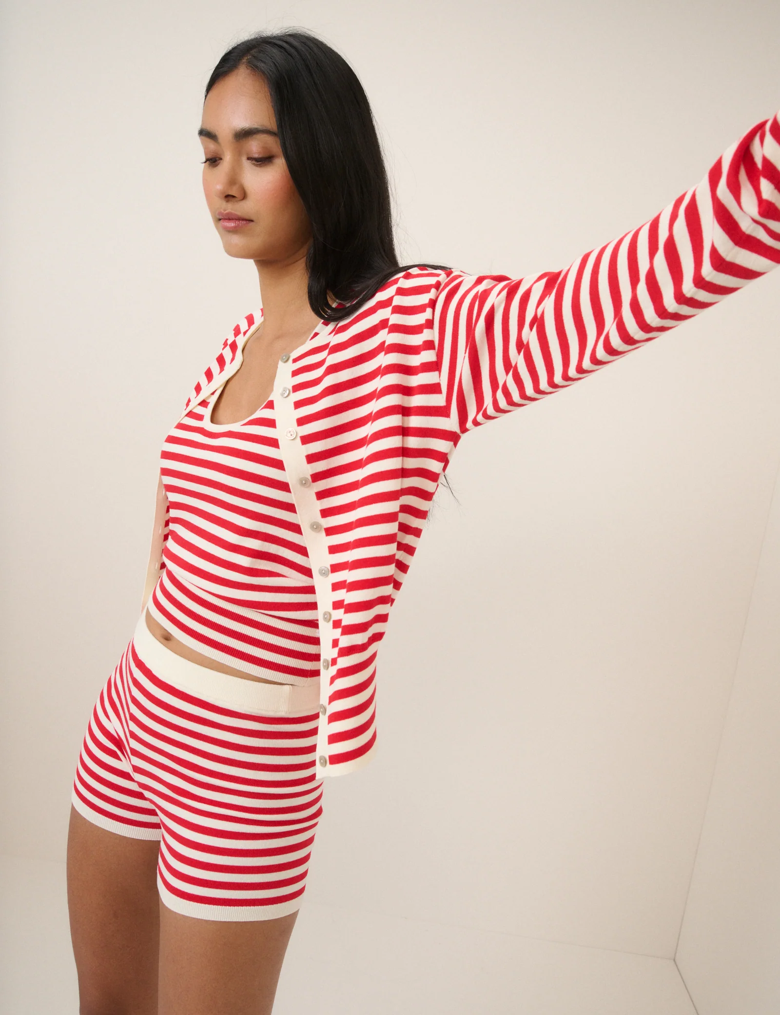 Red Striped Fine Knit Shorts - Image 6