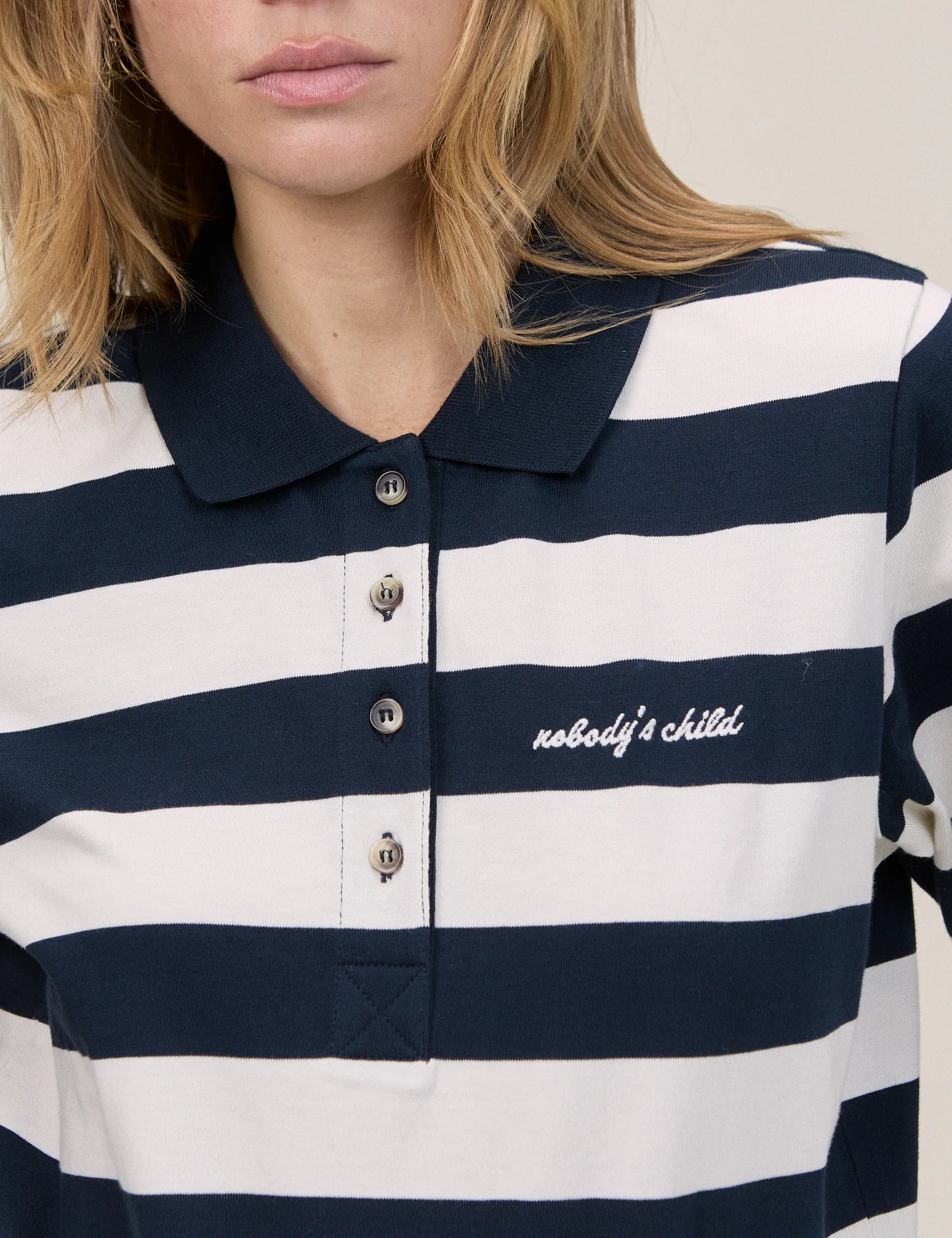 Striped Jersey Short Sleeve Polo Top - Image 2