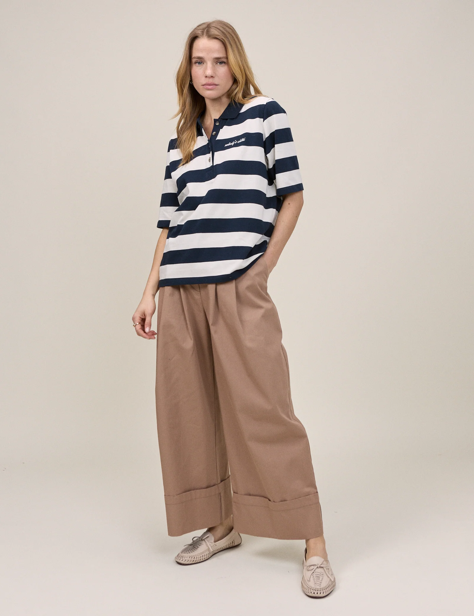 Striped Jersey Short Sleeve Polo Top - Image 3