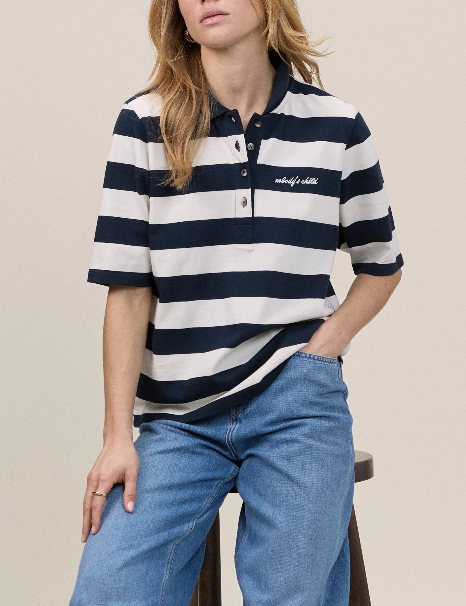 Striped Jersey Short Sleeve Polo Top - Image 4
