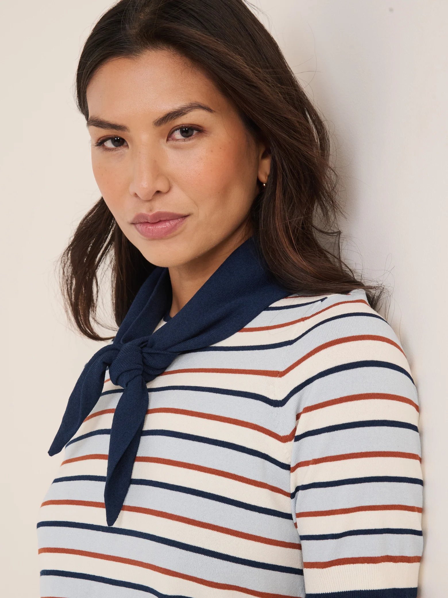 Blue Striped Tie Neck T-Shirt - Image 4