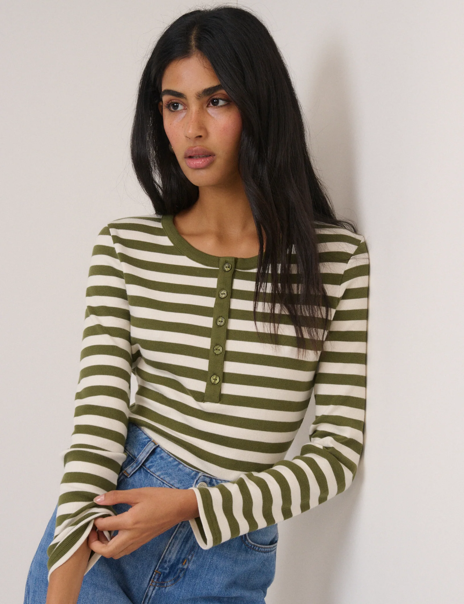 Green Striped Ribbed Jersey Top - Image 2