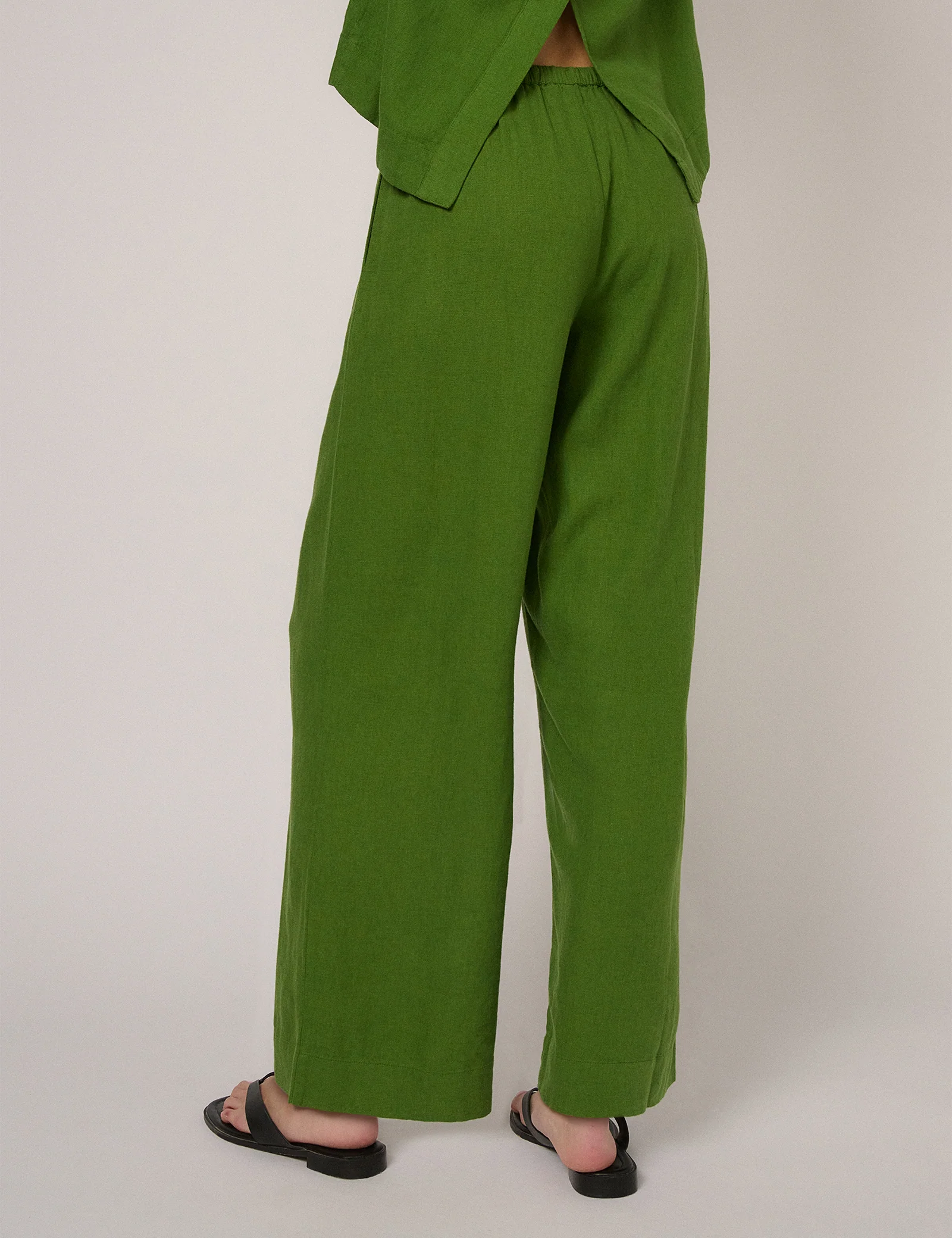 Green Linen-Blend Low Waisted Straight Leg Trousers - Image 3