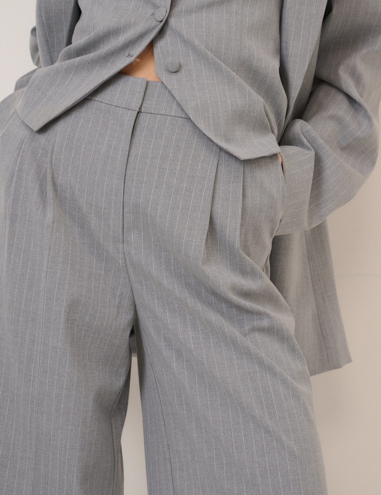 Grey Pinstripe Tailored Wide Leg Trousers - Image 2