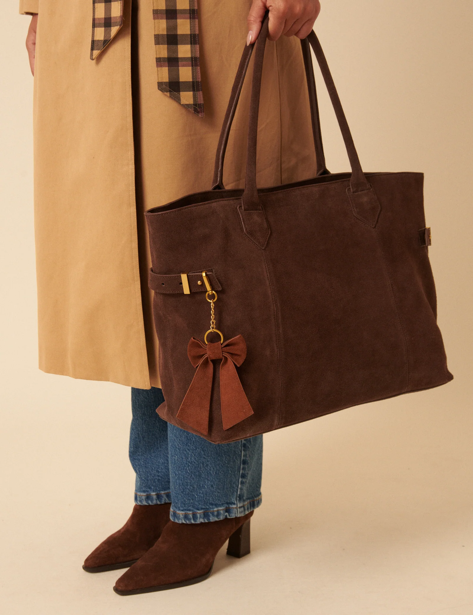 Tan Suede Bow Key Chain - Image 2