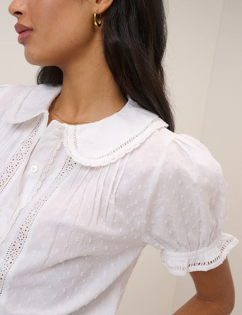 White Broderie Anglaise Peter Pan Collar Blouse - Image 3
