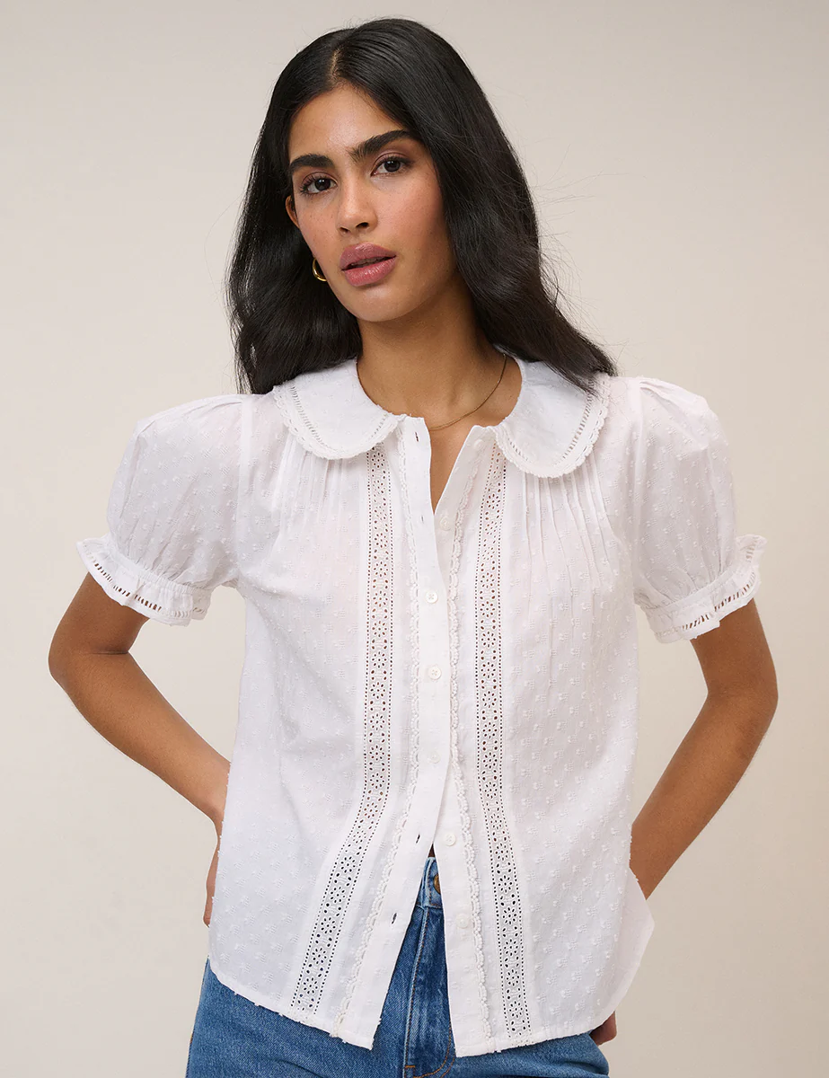 White Broderie Anglaise Peter Pan Collar Blouse - Image 5