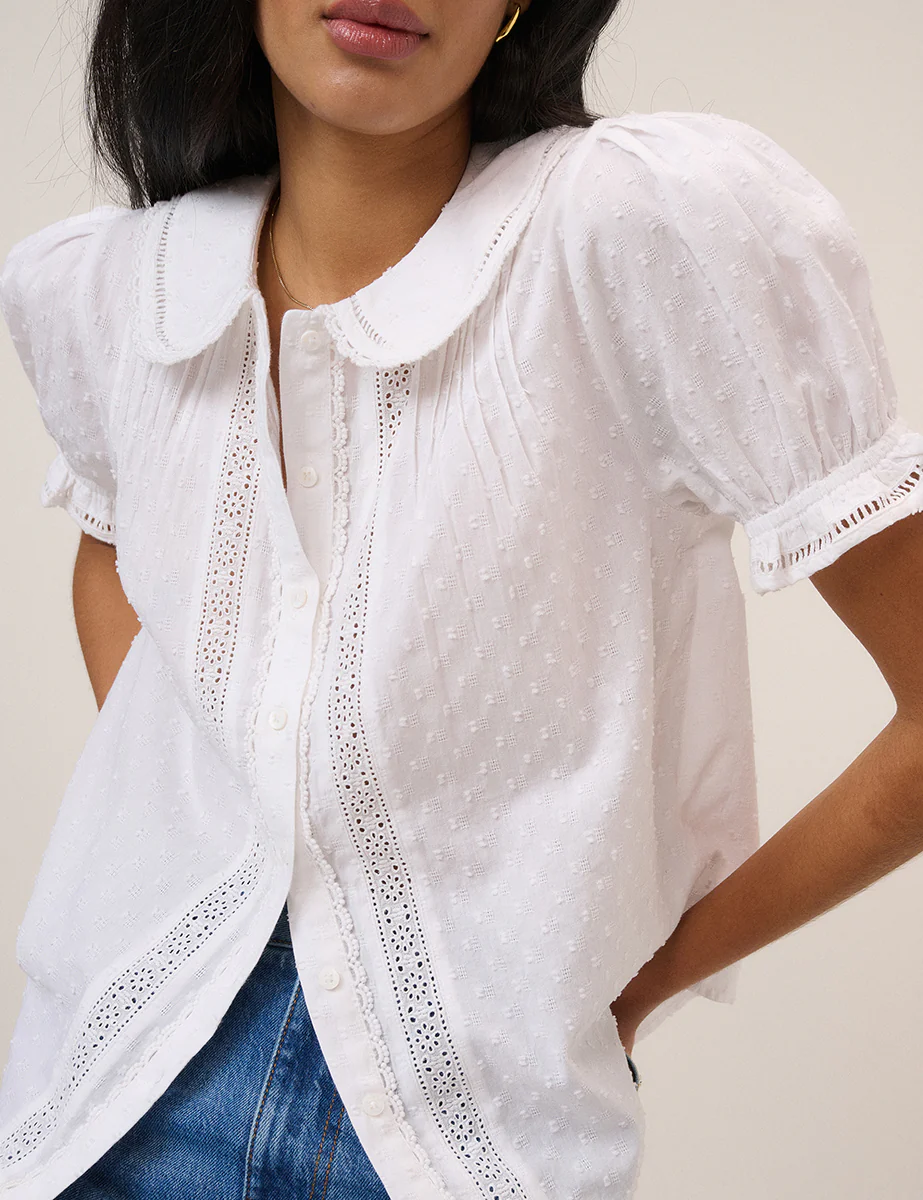 White Broderie Anglaise Peter Pan Collar Blouse - Image 6