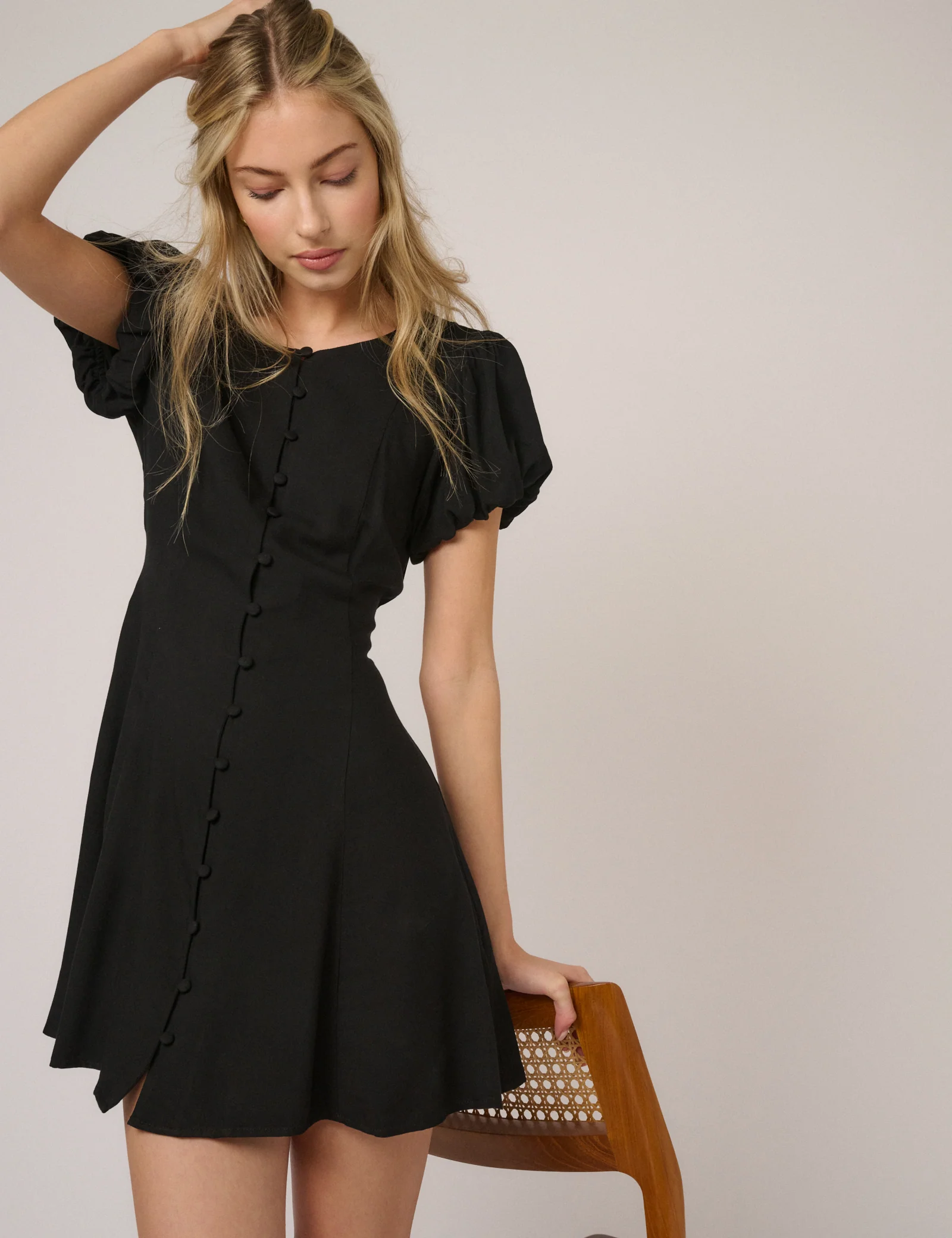 Black Puff Sleeve Tilla Mini Dress - Image 2