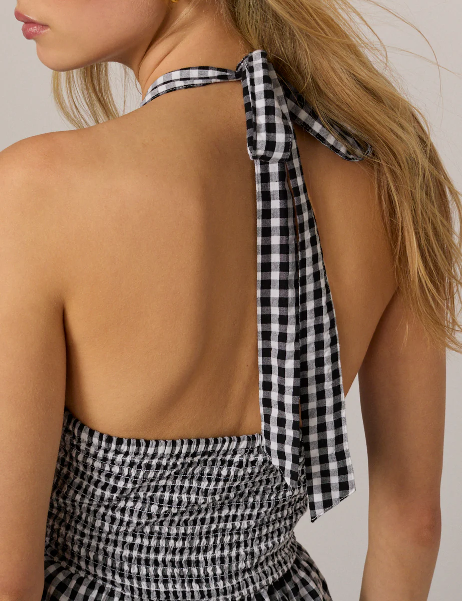 Black Gingham Halterneck Tizzy Jumpsuit - Image 2