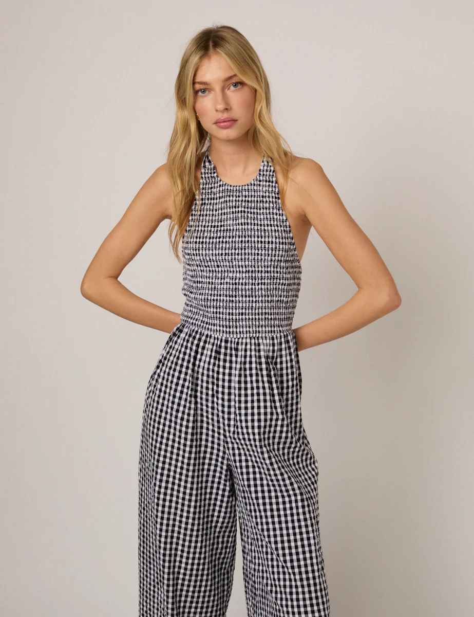 Black Gingham Halterneck Tizzy Jumpsuit - Image 4