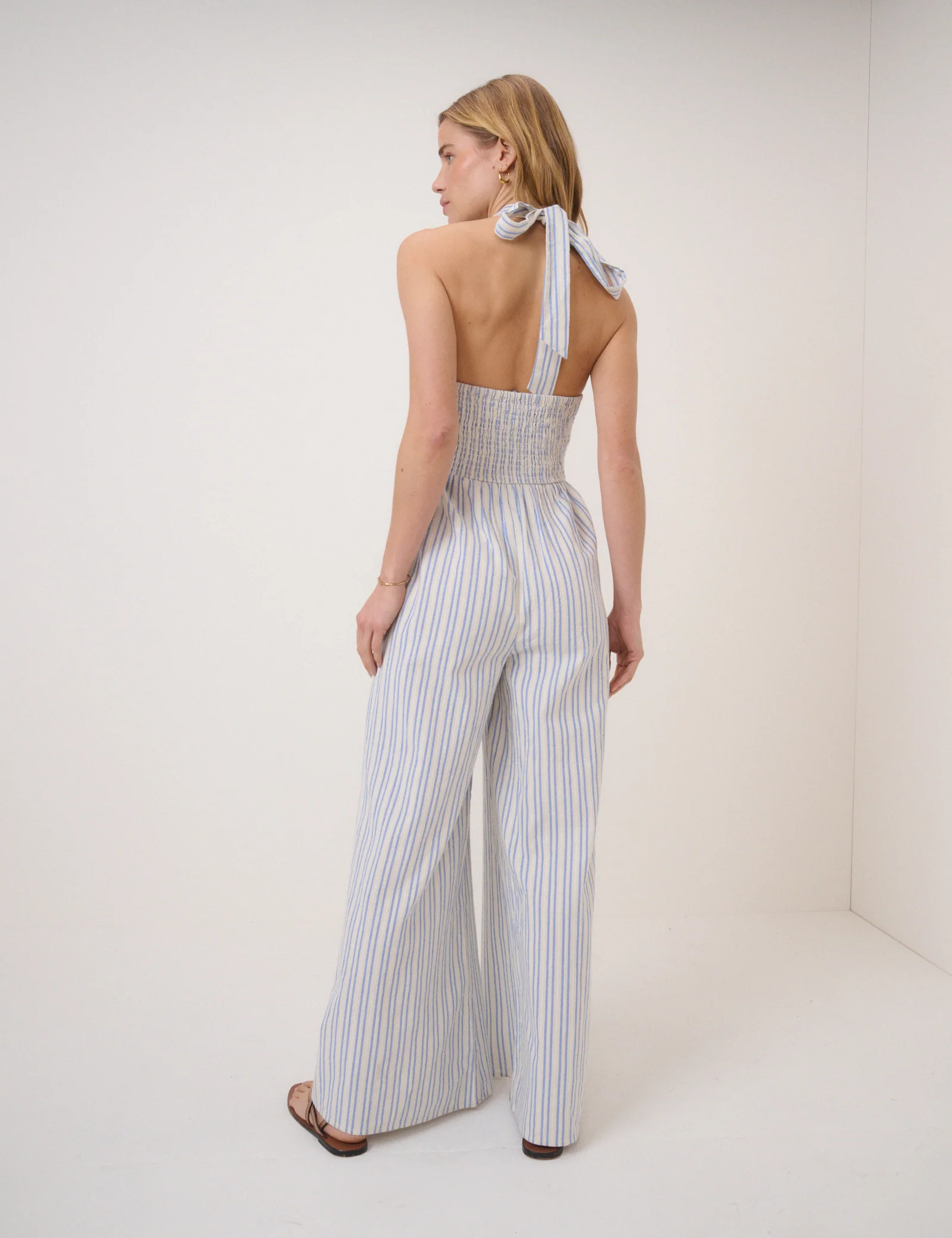 Blue Pinstripe Halterneck Tizzy Jumpsuit - Image 5