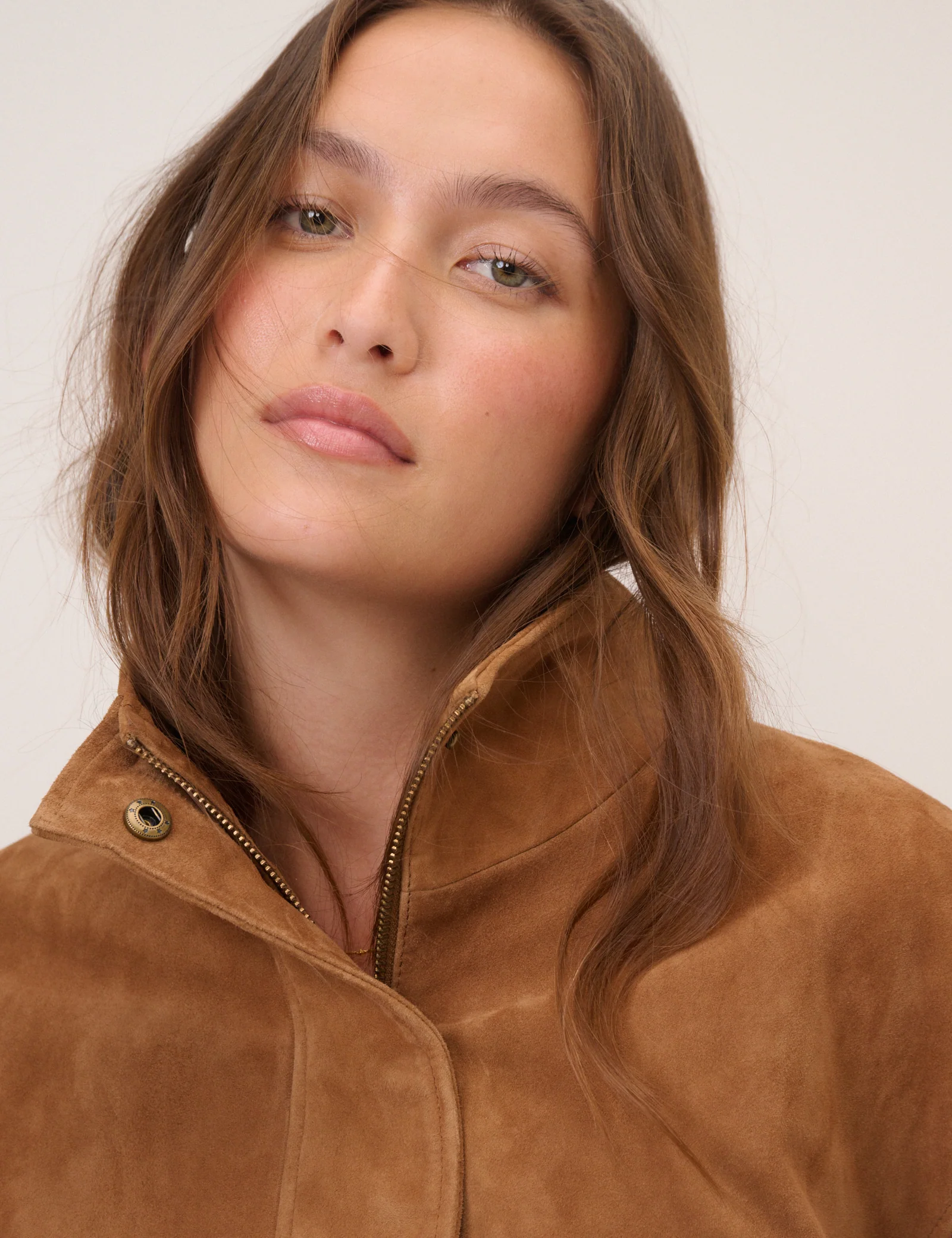 Brown Funnel Neck Suede Bomber - Image 5