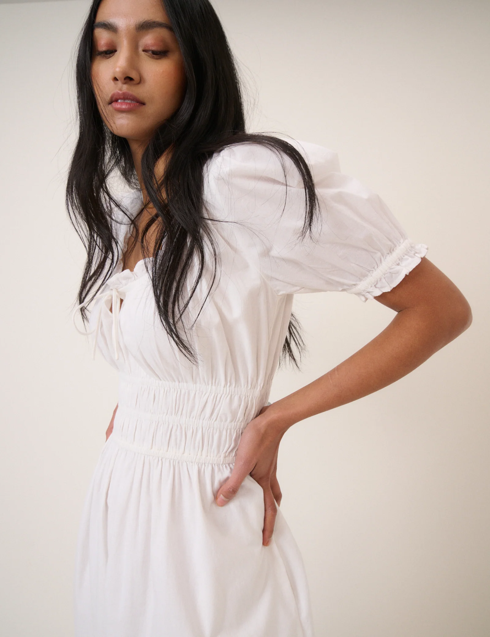 White Milkmaid Puff Sleeve Tula Midi Dress - Image 3