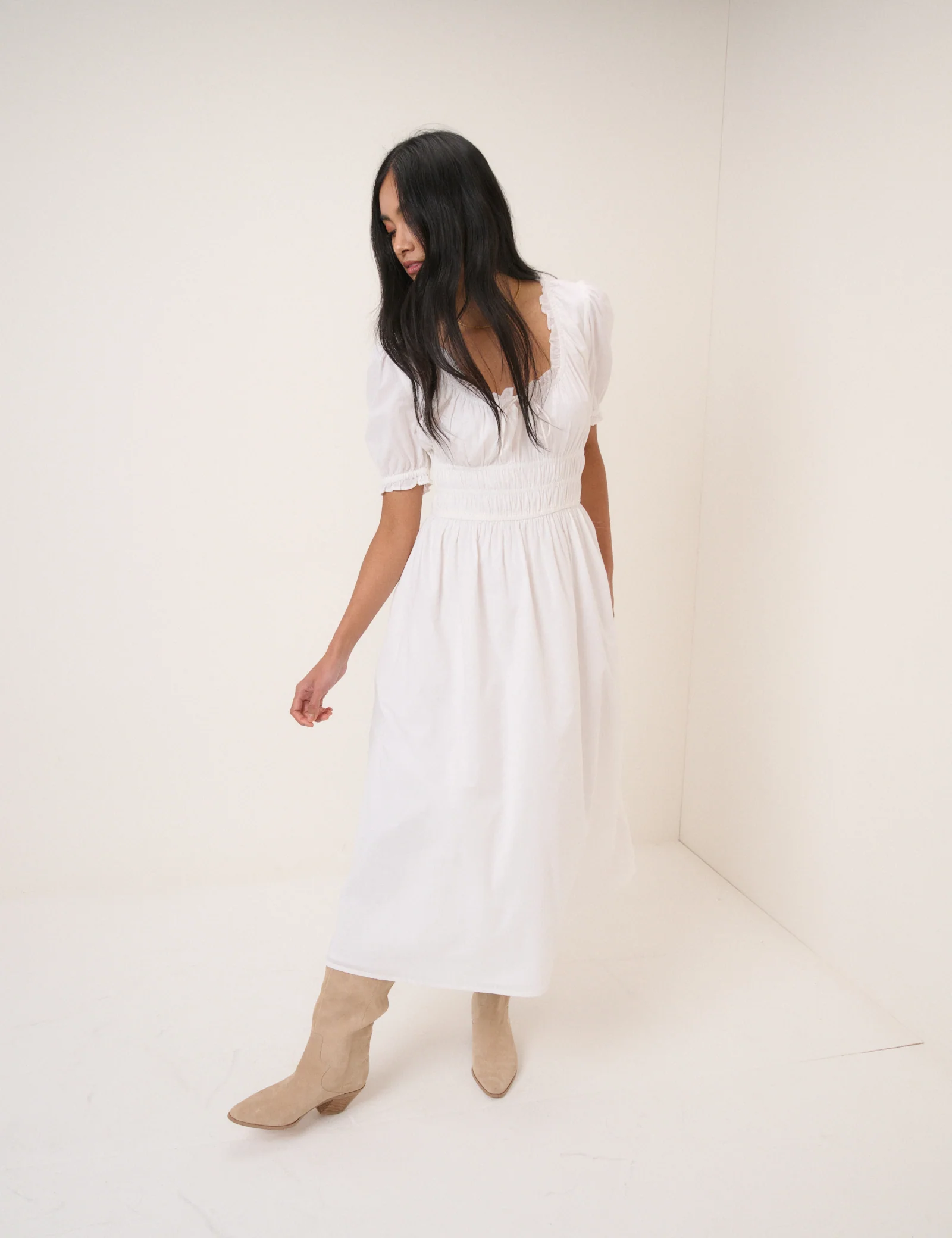 White Milkmaid Puff Sleeve Tula Midi Dress - Image 4