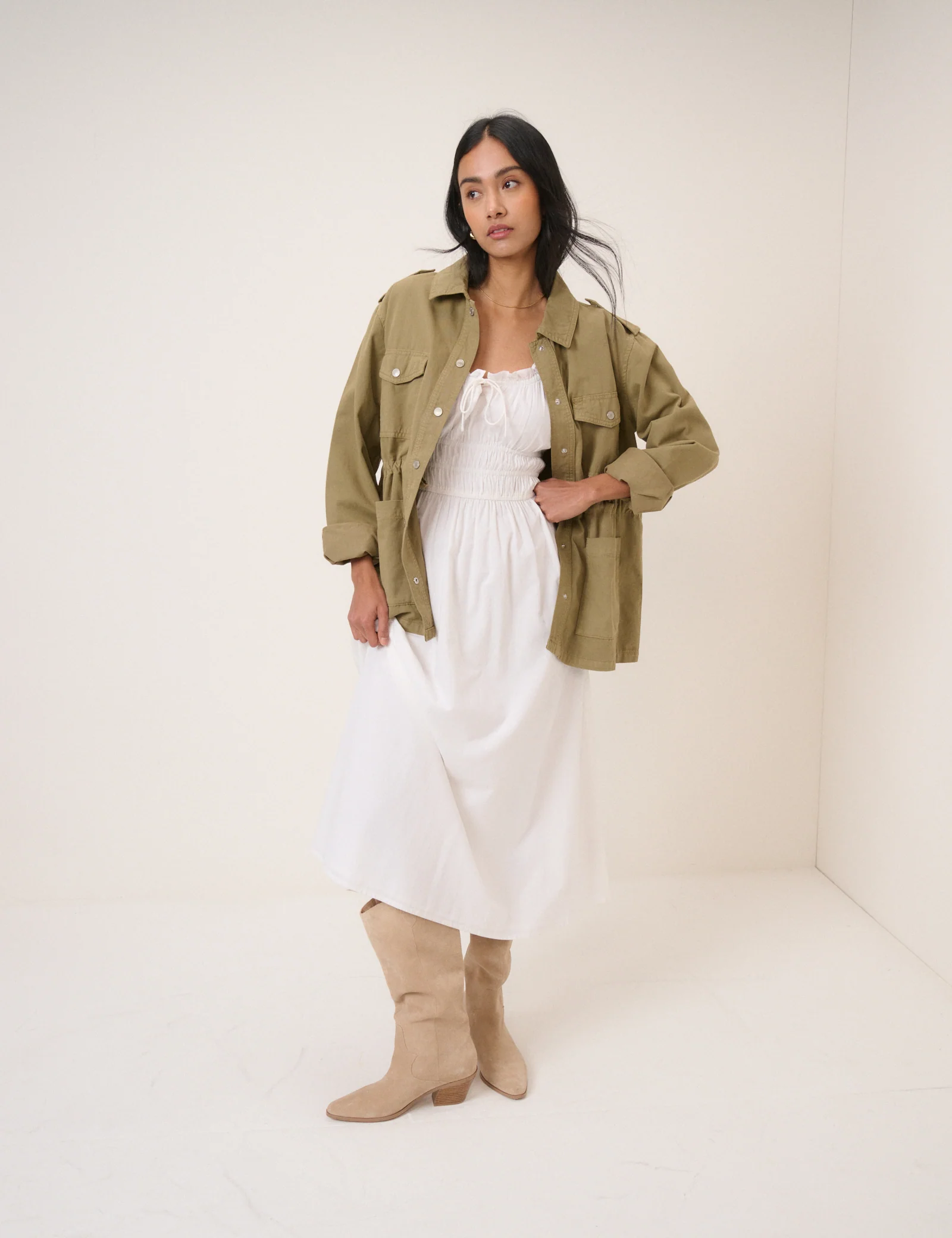 White Milkmaid Puff Sleeve Tula Midi Dress - Image 5