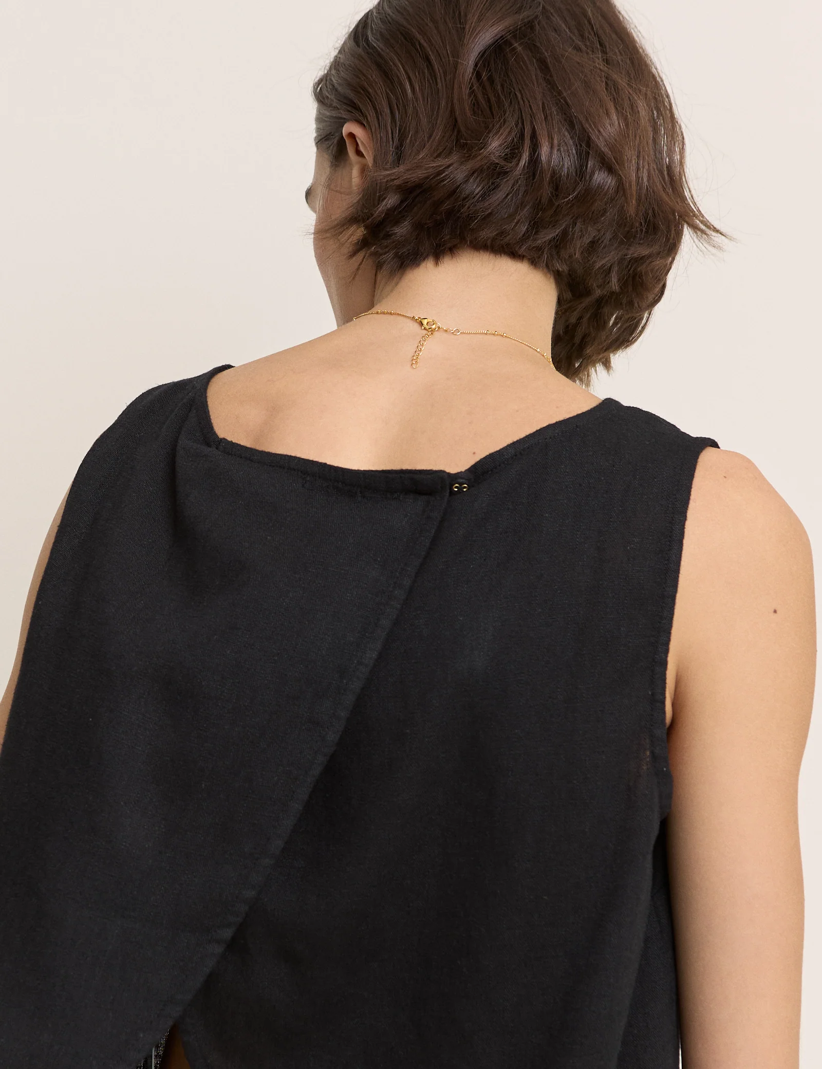Black Wrap Detail Linen-Blend Tank Top - Image 2