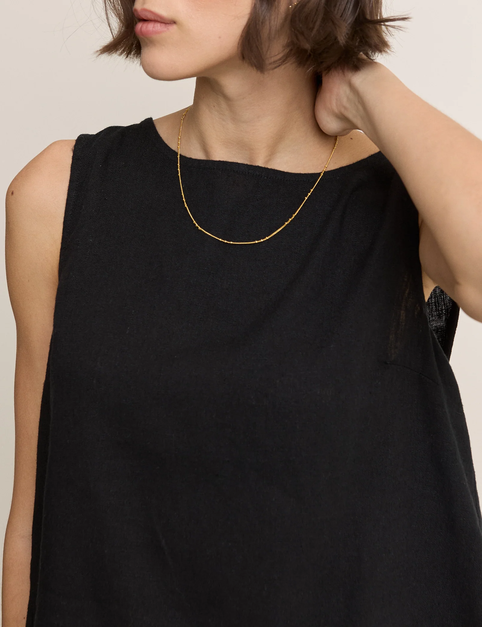 Black Wrap Detail Linen-Blend Tank Top - Image 4
