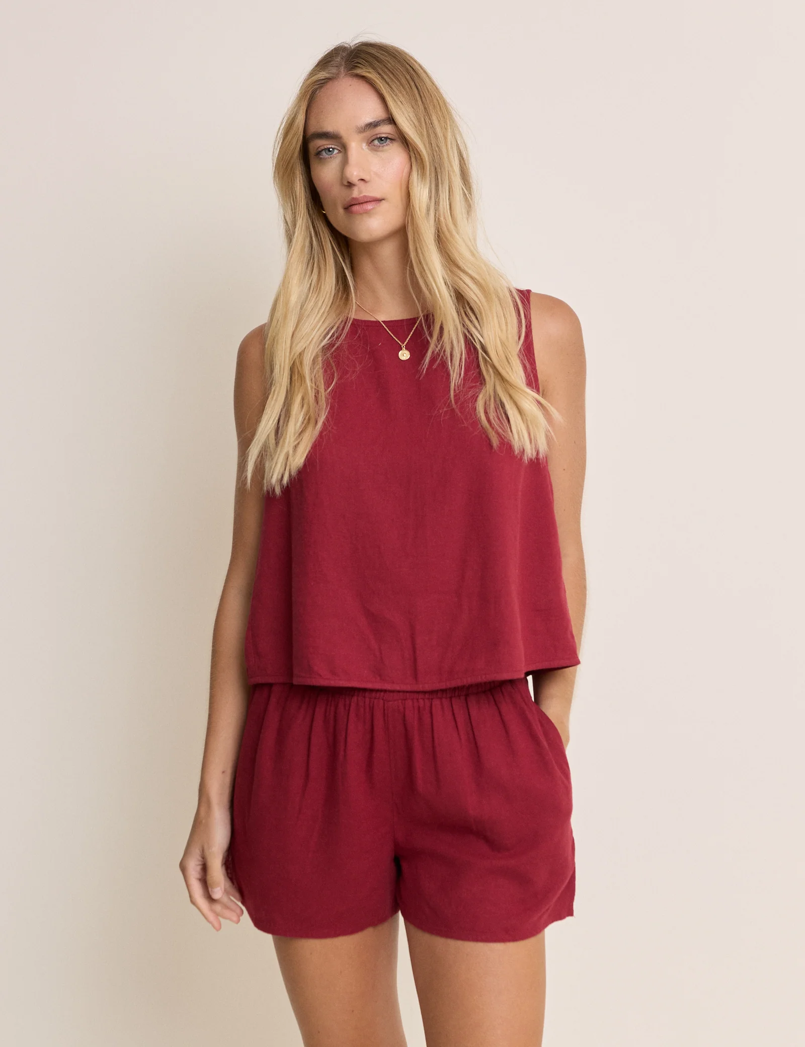 Red Linen-Blend Wrap Detail Tank Top - Image 3