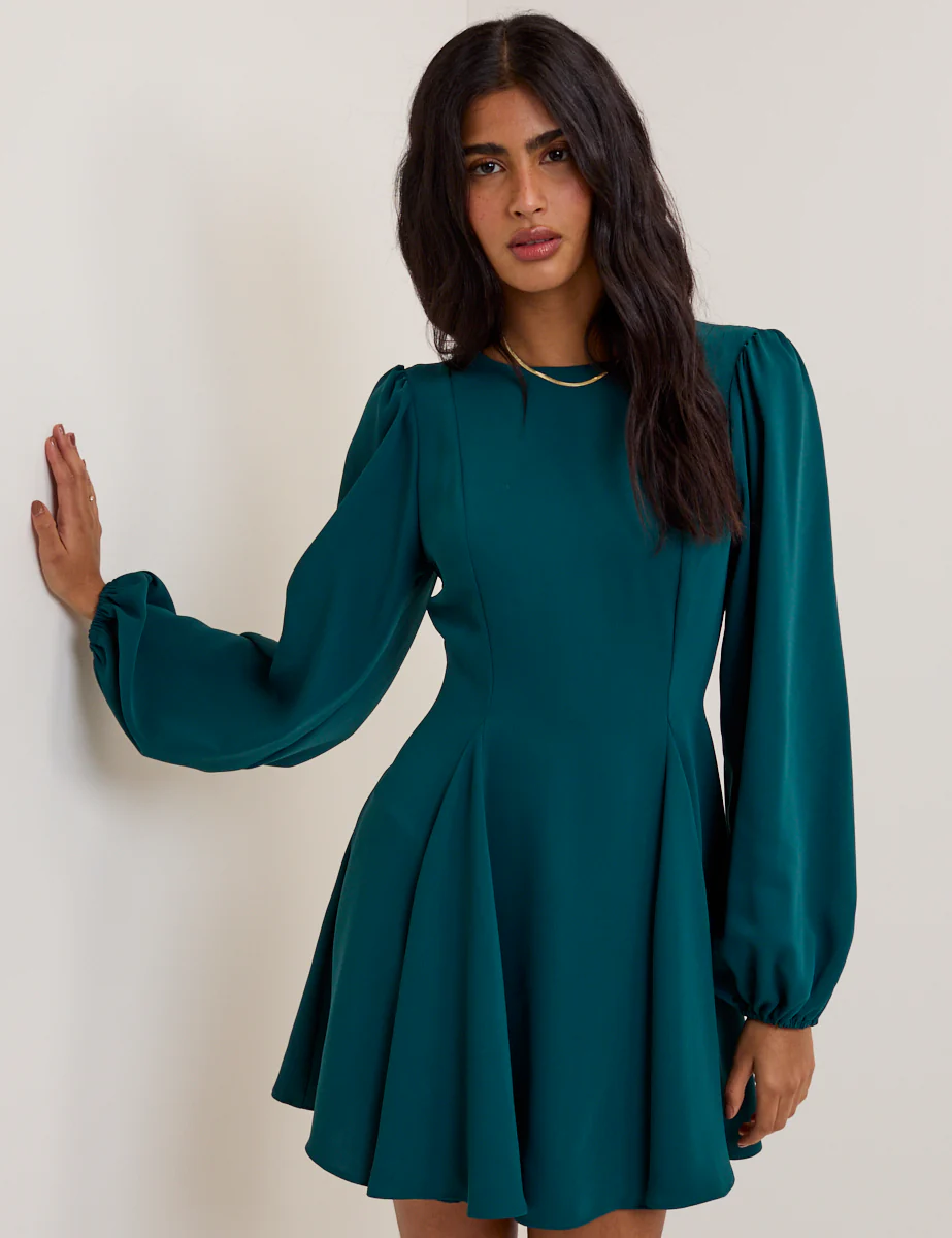 Turquoise Balloon Sleeve Ava Mini Dress - Image 2
