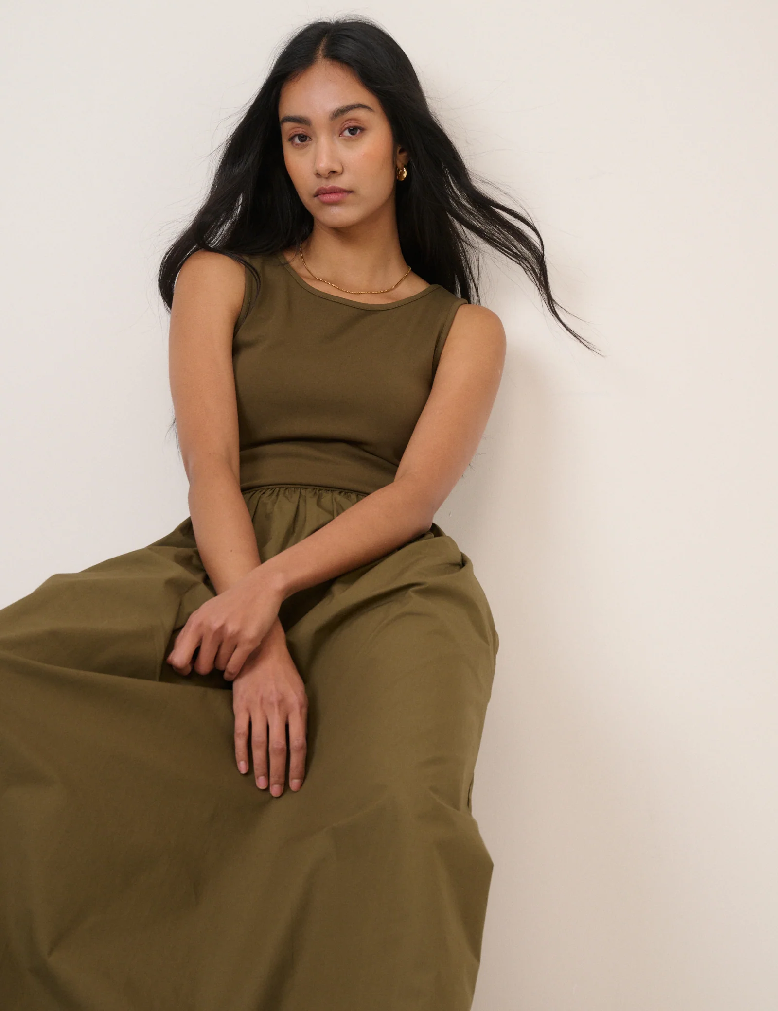 Khaki Sleeveless Vera Midi Dress - Image 3