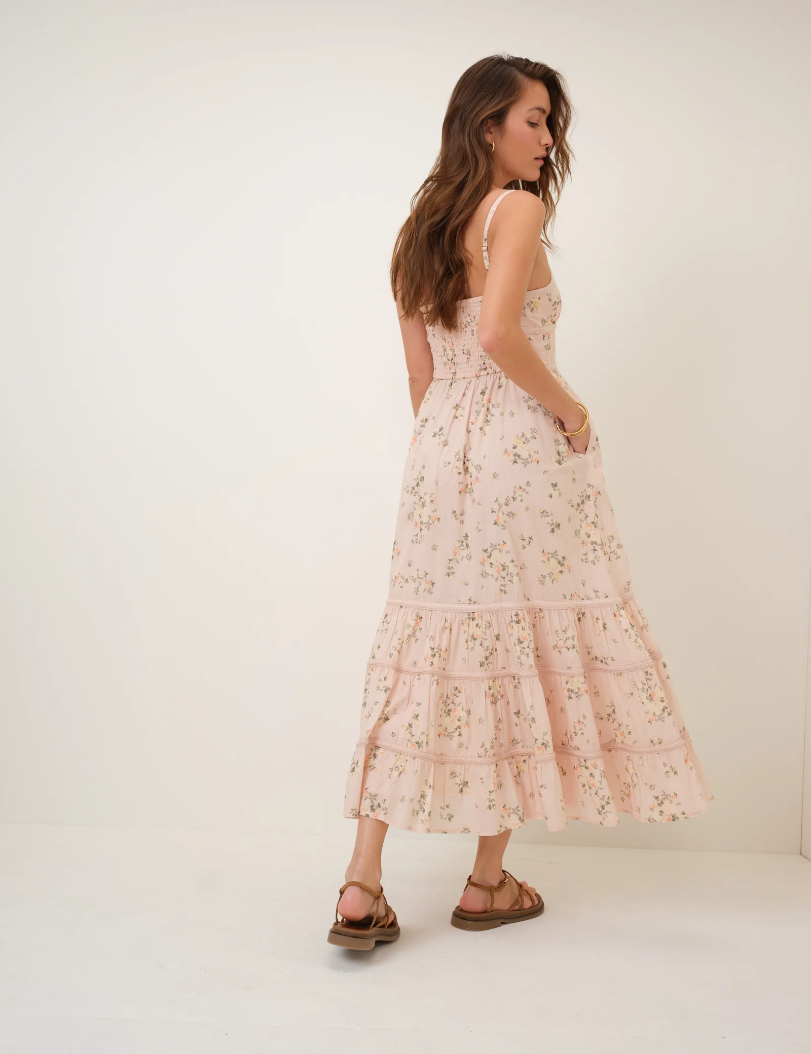 Pink Floral Tiered Veronica Midi Dress - Image 6