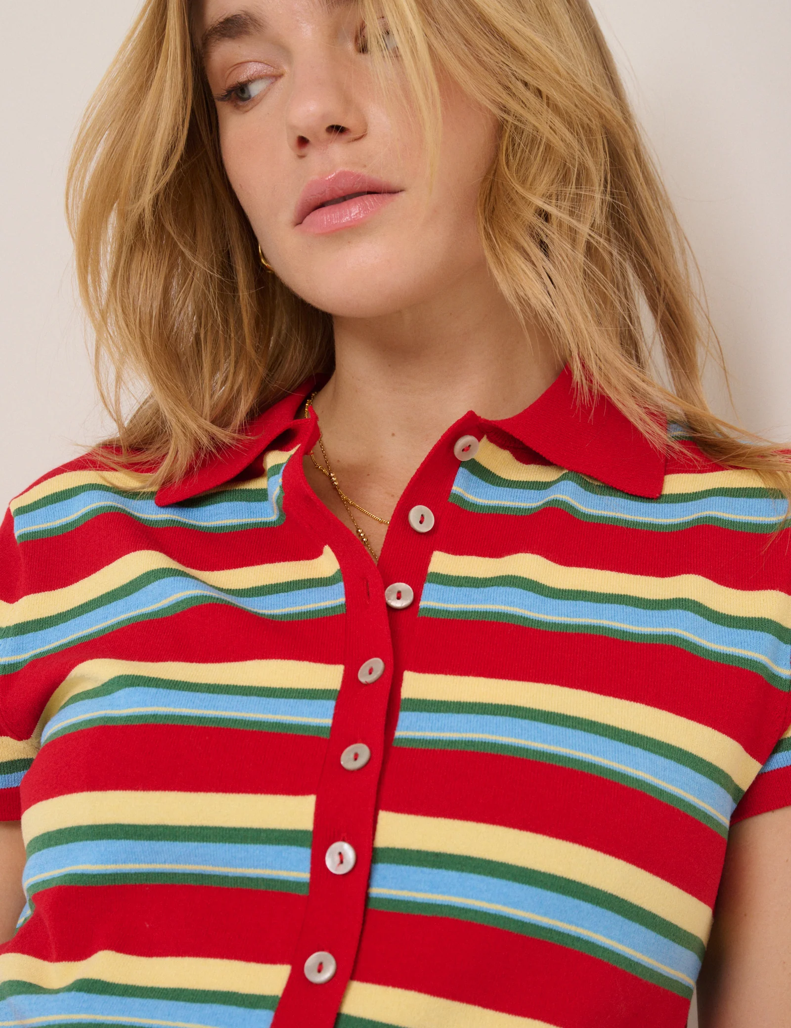 Red Striped Knitted Polo Top - Image 3