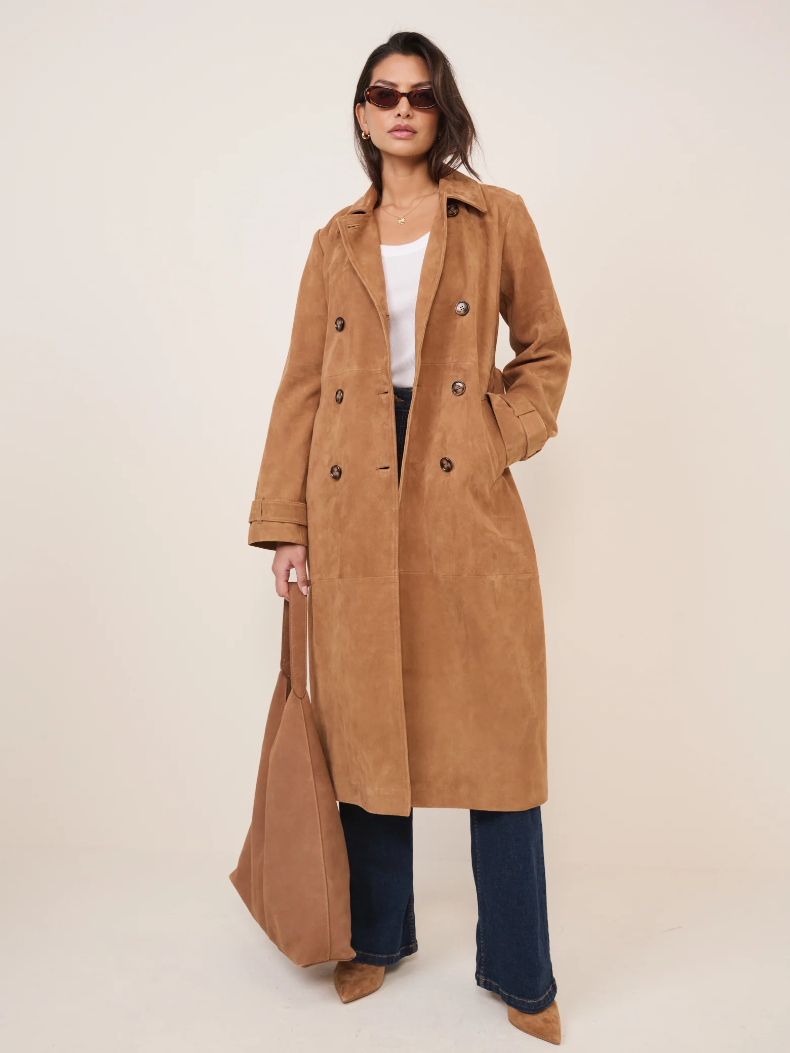 Beige Suede Trench Coat