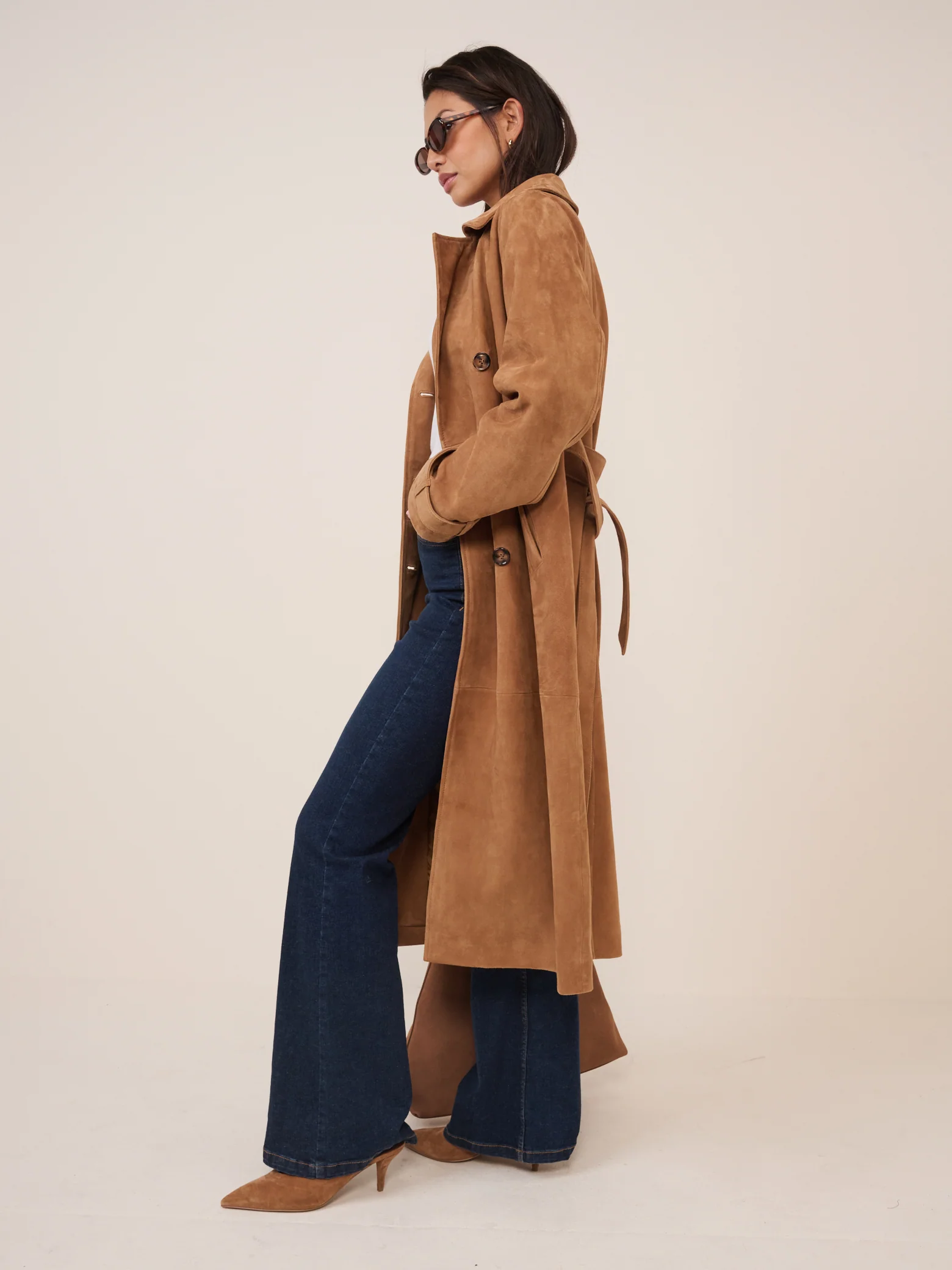 Beige Suede Trench Coat - Image 3