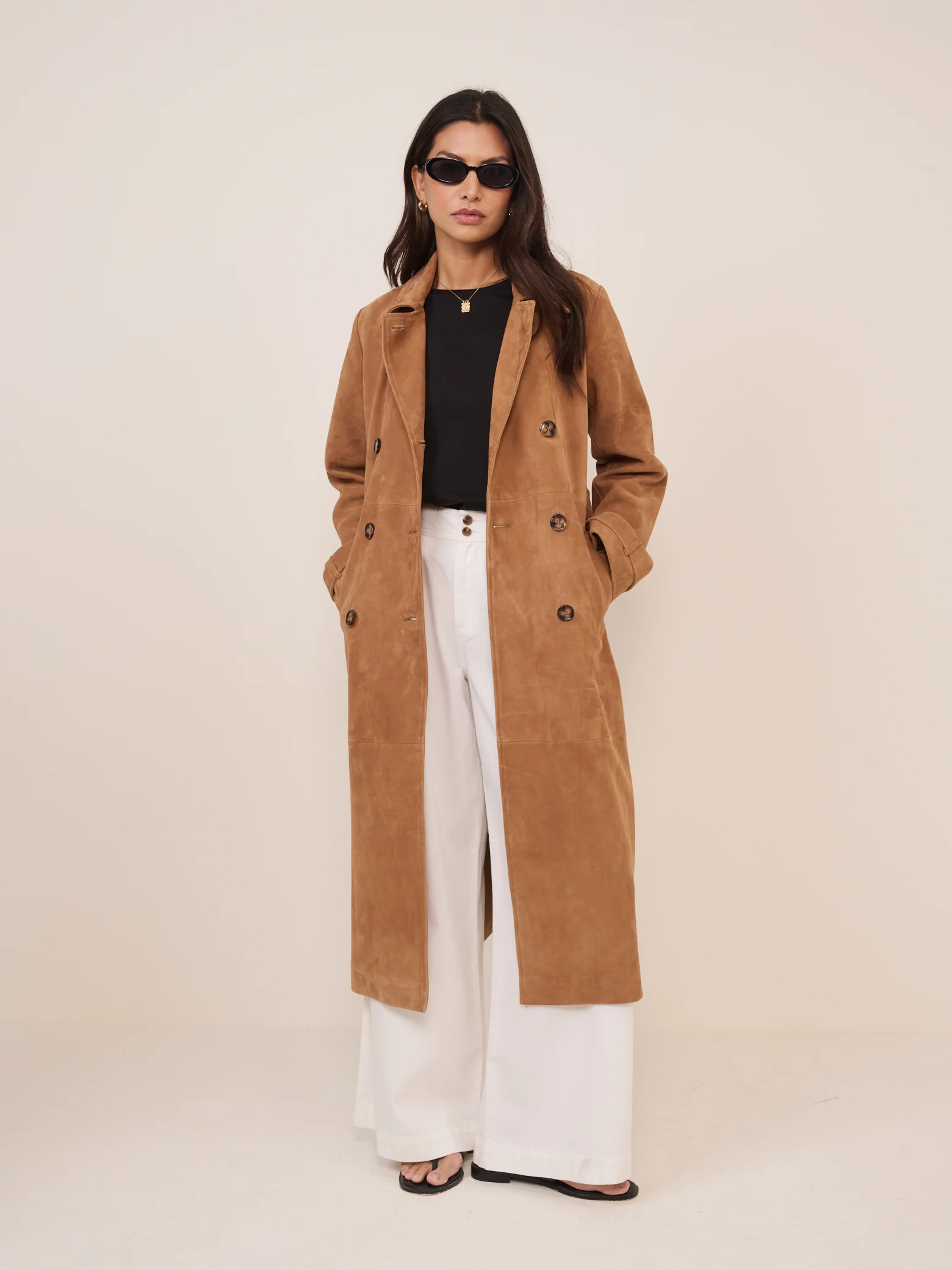 Beige Suede Trench Coat - Image 4
