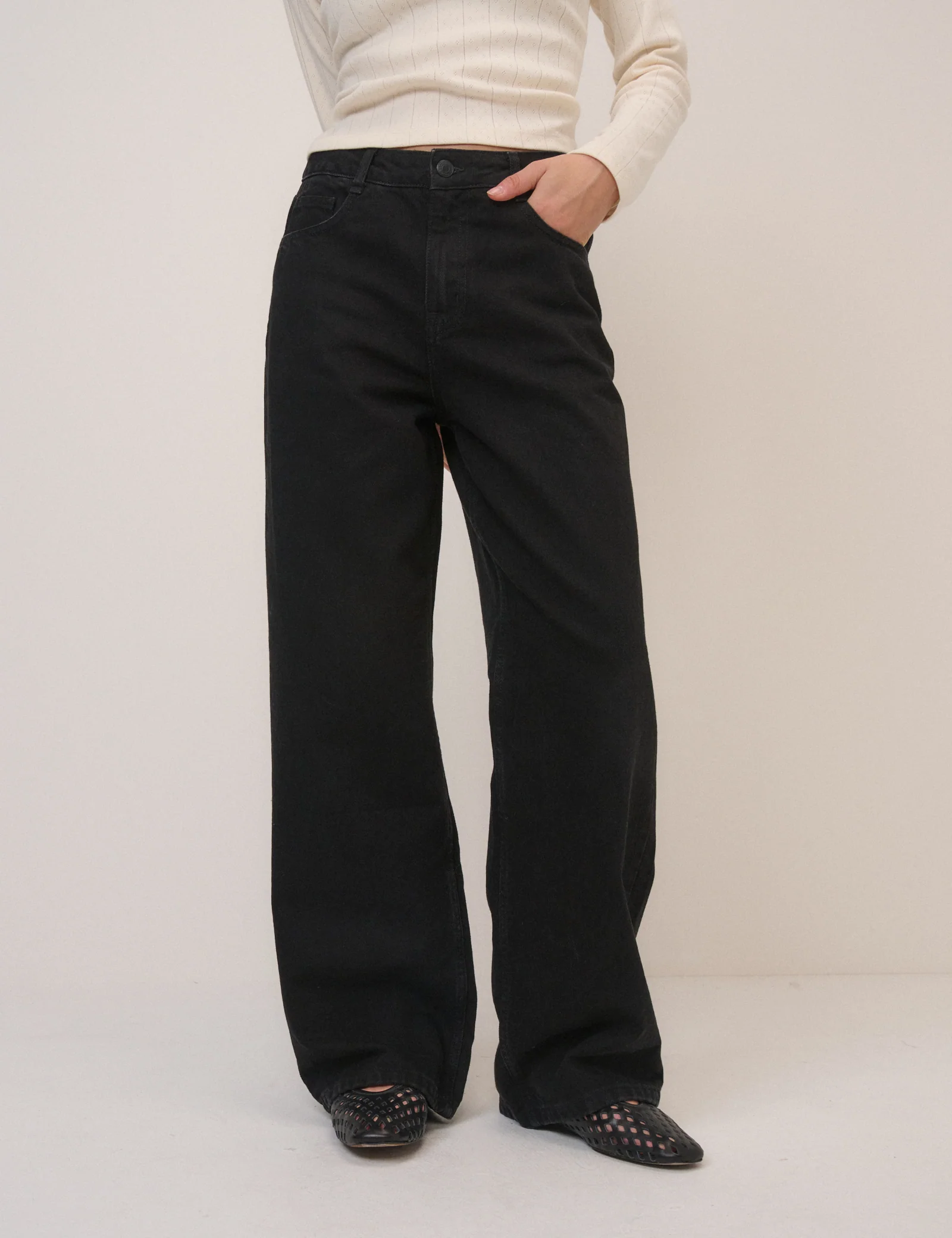 Black Mid Rise Carnaby Wide Leg Jeans - Image 2
