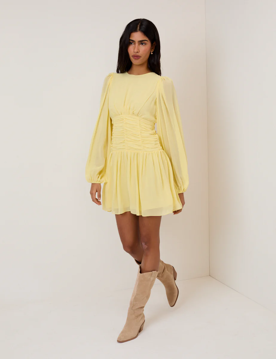 Yellow Balloon Sleeve Reese Mini Dress - Image 4