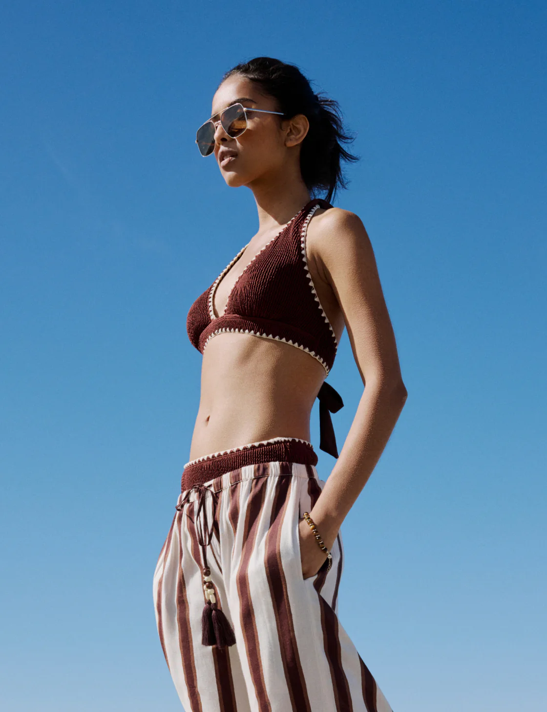 Brown Whipstitch High Waisted Bikini Bottoms - Image 2