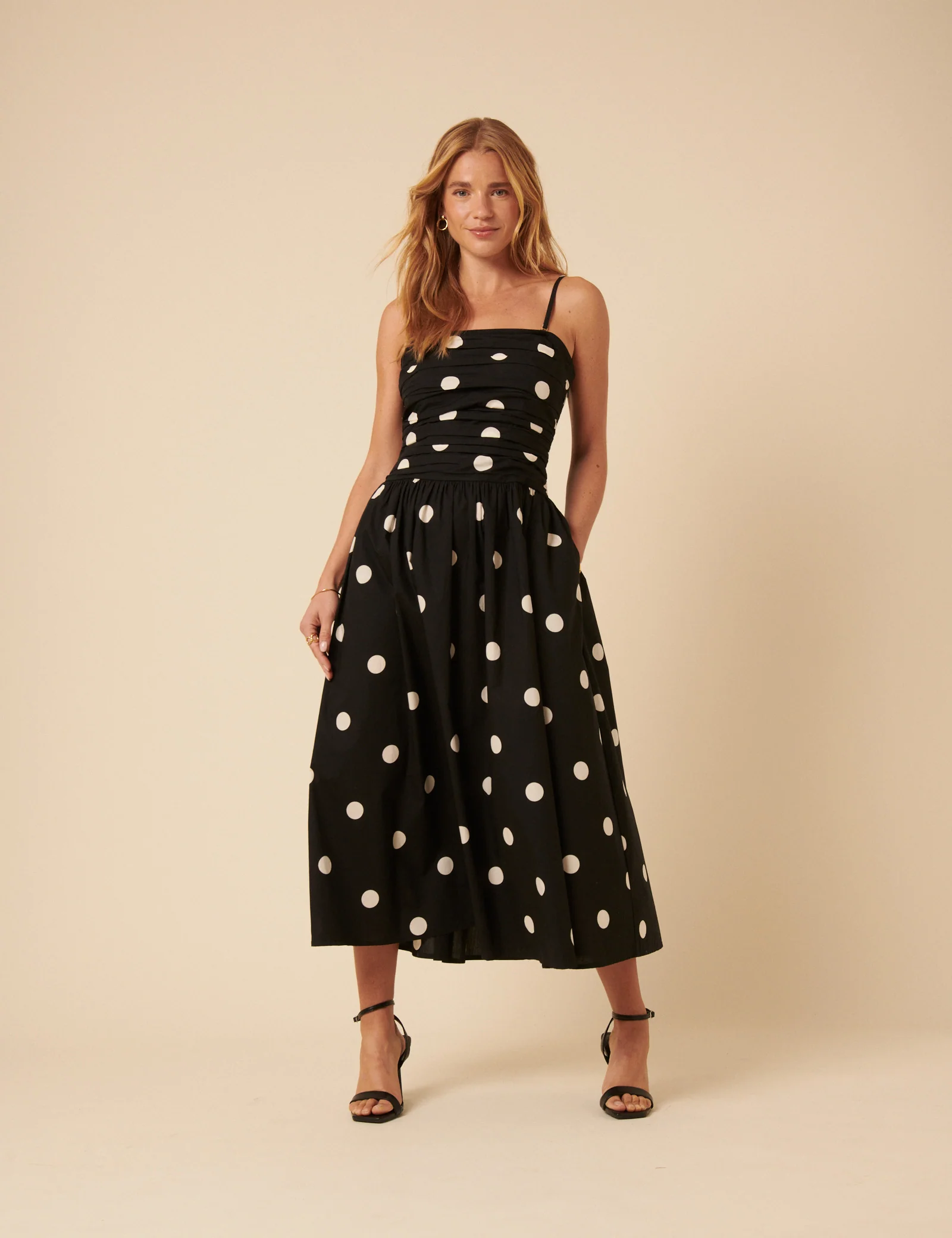 Black Polka Dot Bandeau Felicity Midi Dress - Image 4