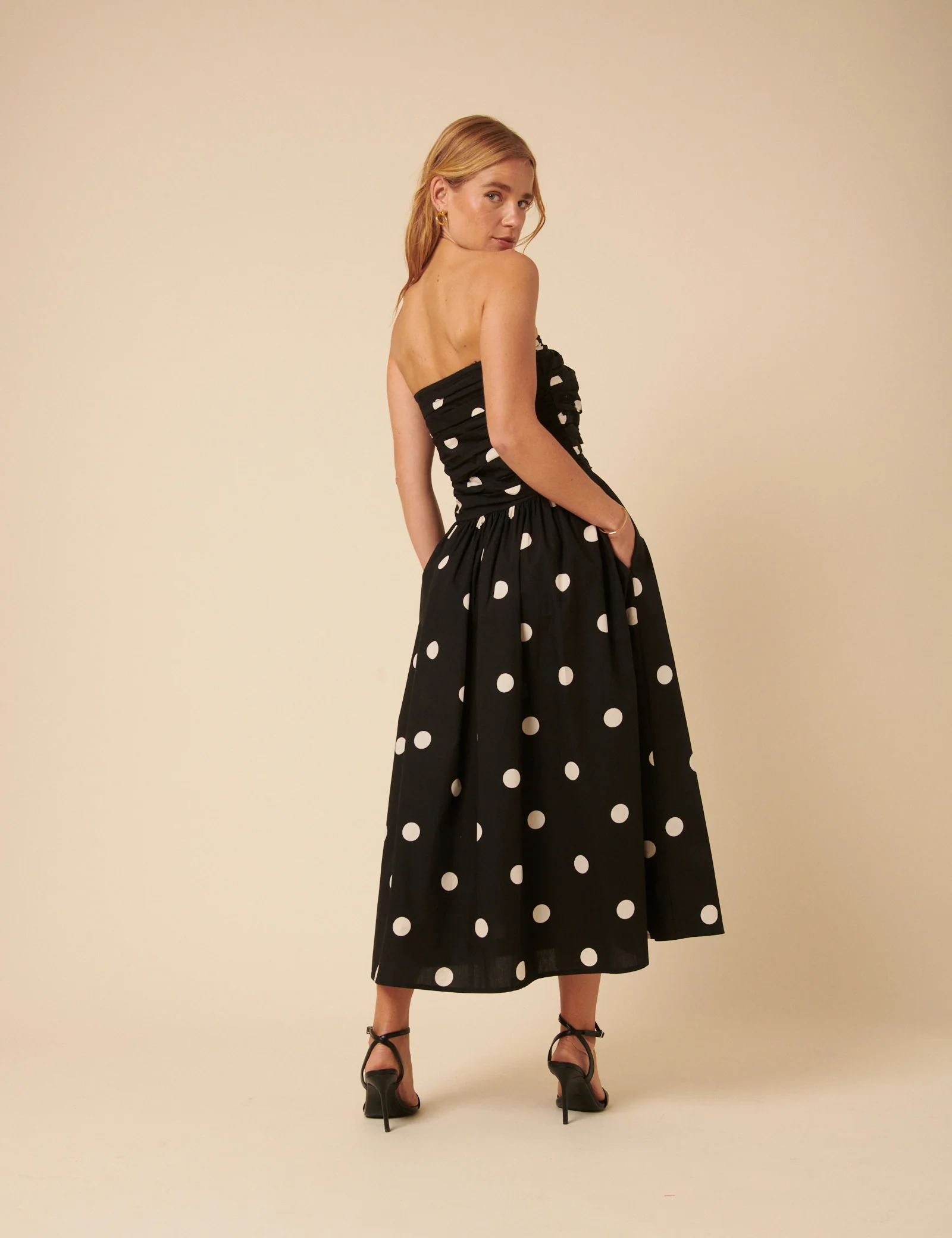 Black Polka Dot Bandeau Felicity Midi Dress - Image 5