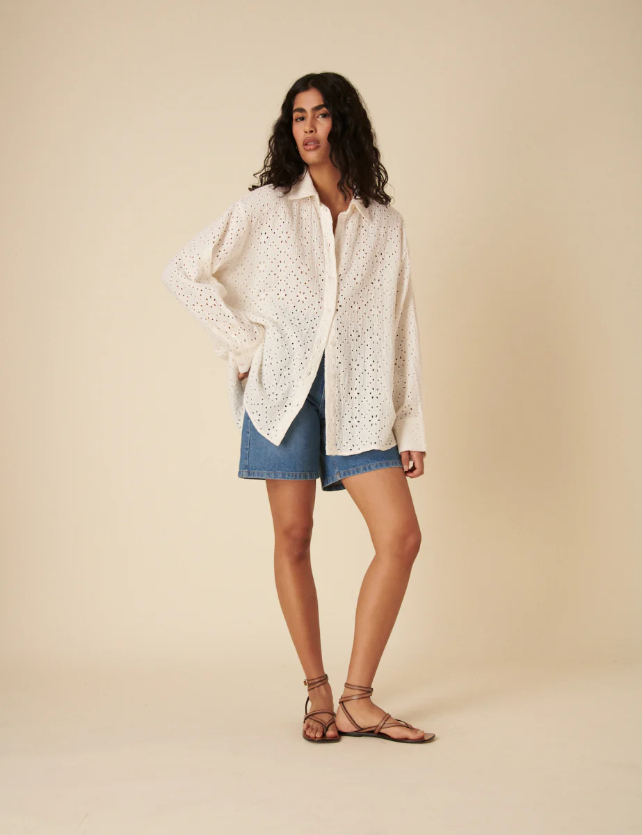 White Broderie Angalise Shirt - Image 5
