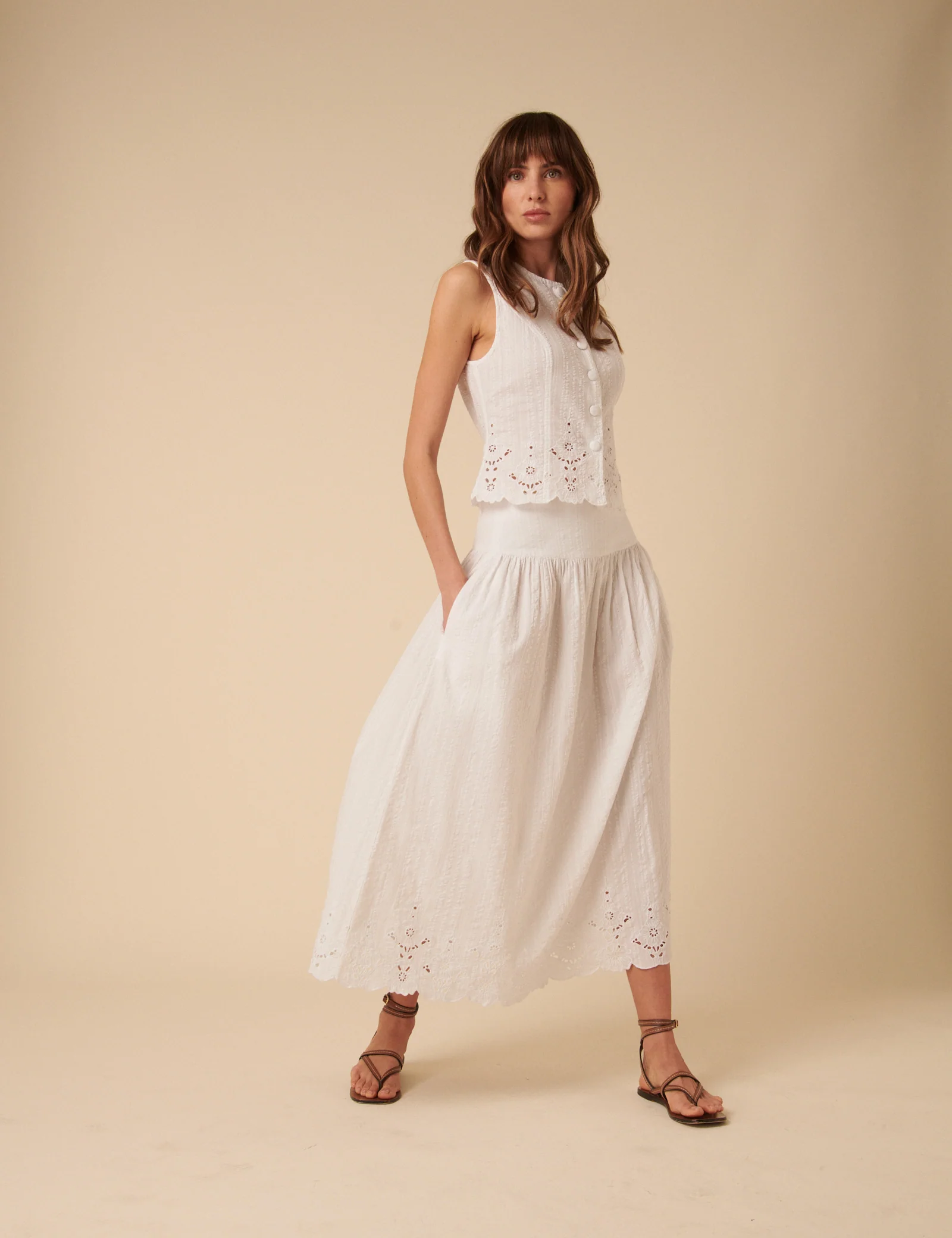 White Broderie Anglaise Maxi Skirt - Image 3