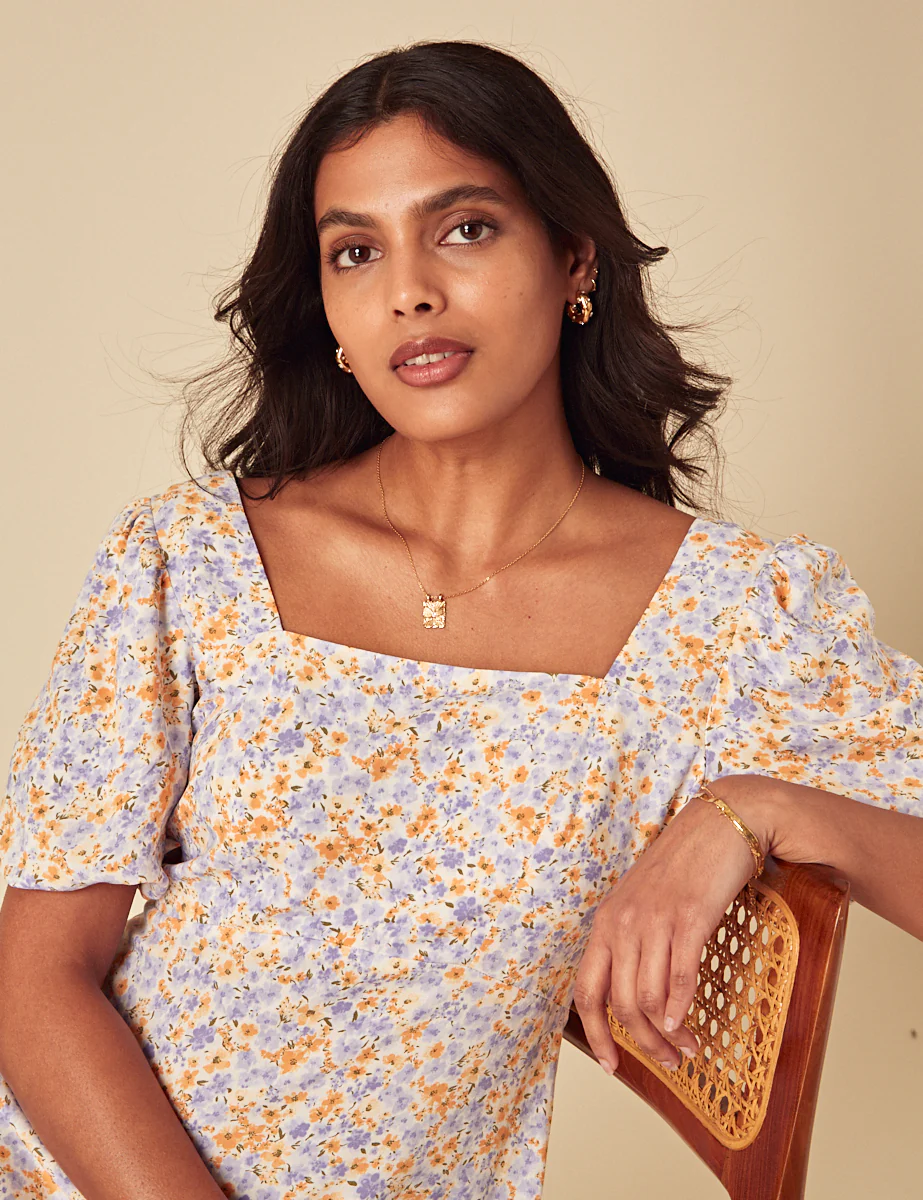 White Ditsy Floral Lara Midi Dress - Image 2