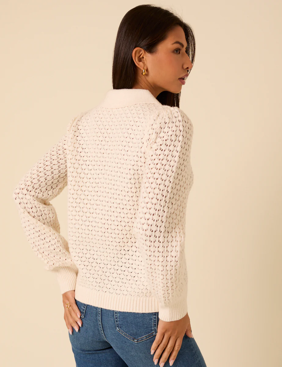 White Embroidered Pointelle Cardigan - Image 4