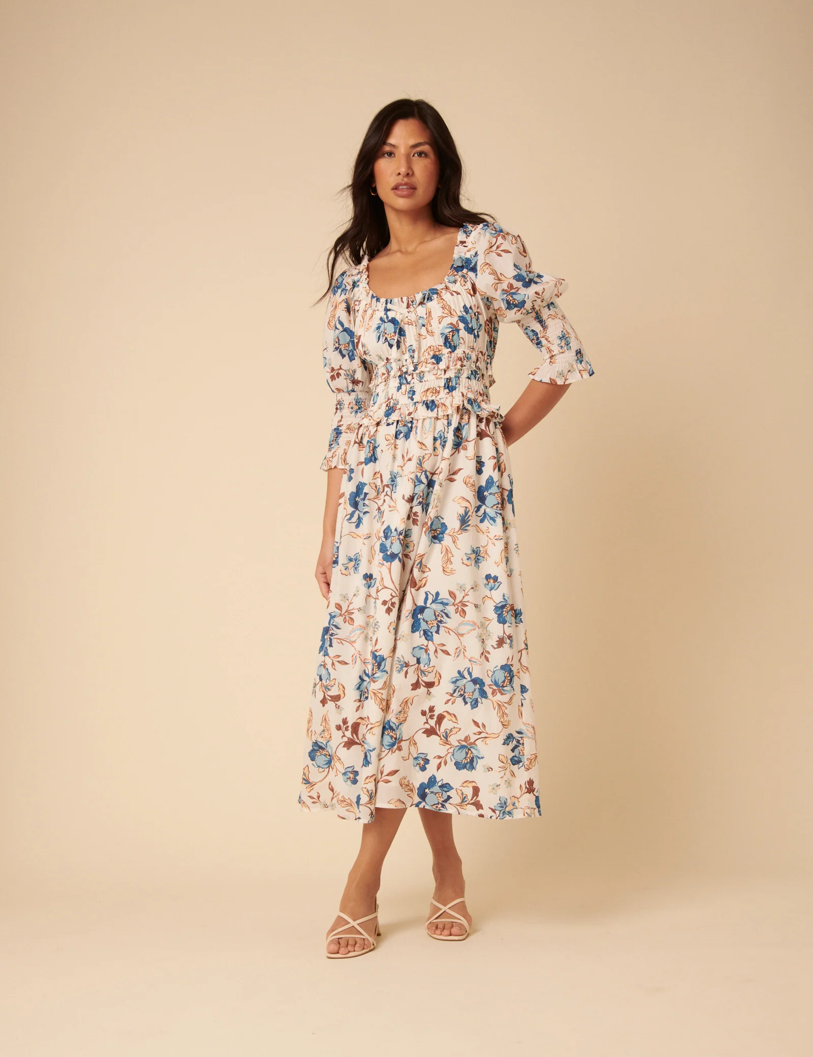 White Floral Ariel Midi Dress - Image 2