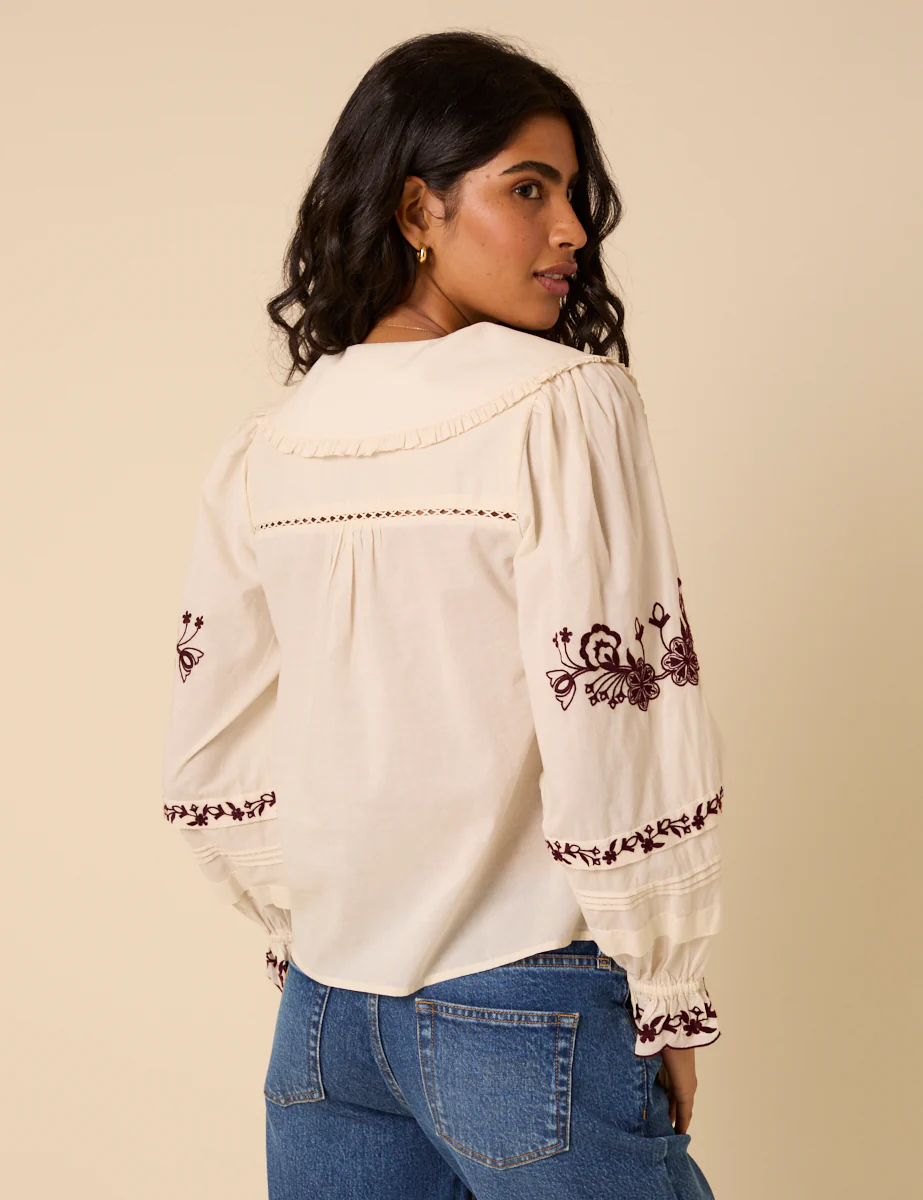 White Floral Embroidered Blouse - Image 5