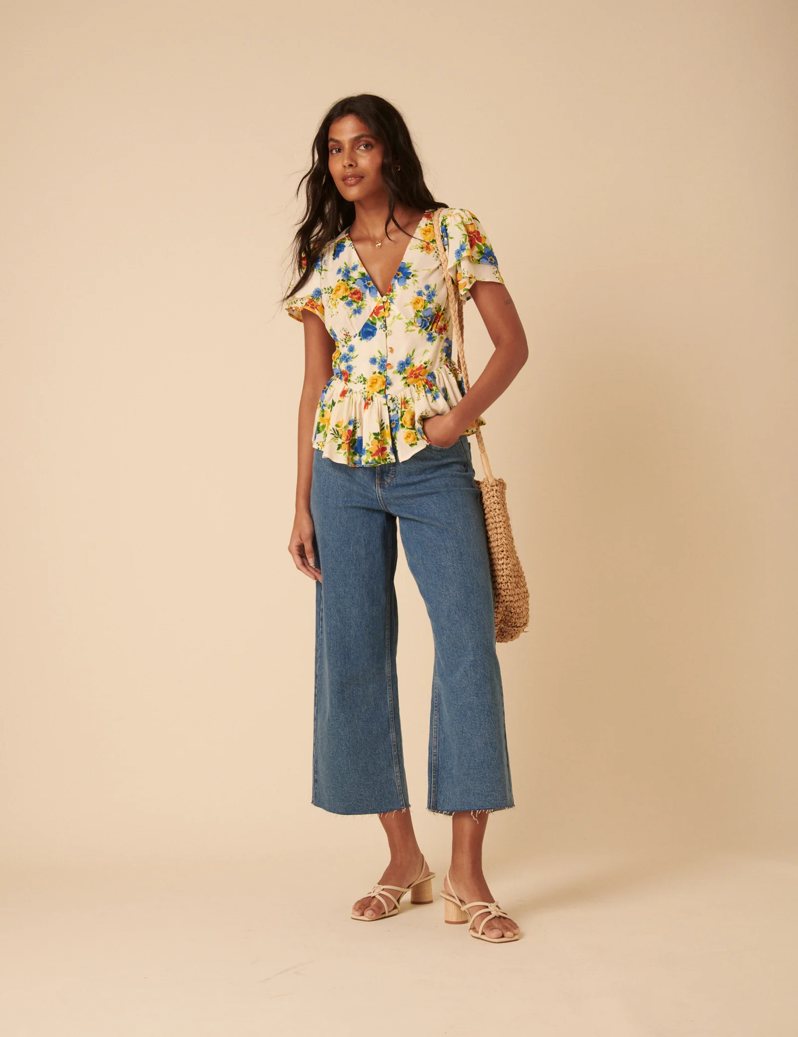 White Floral Peplum Top - Image 4