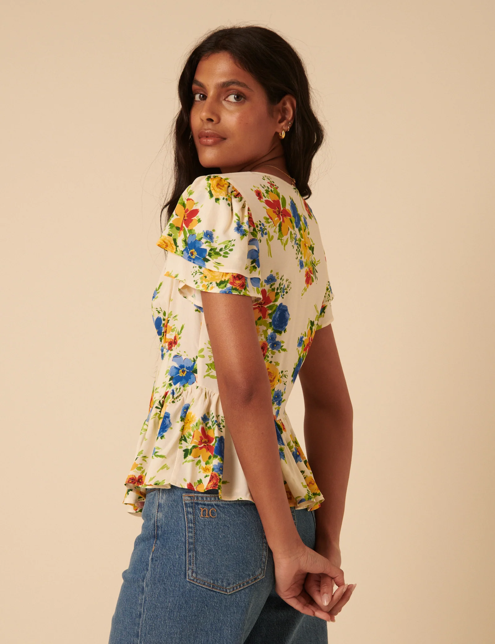 White Floral Peplum Top - Image 5
