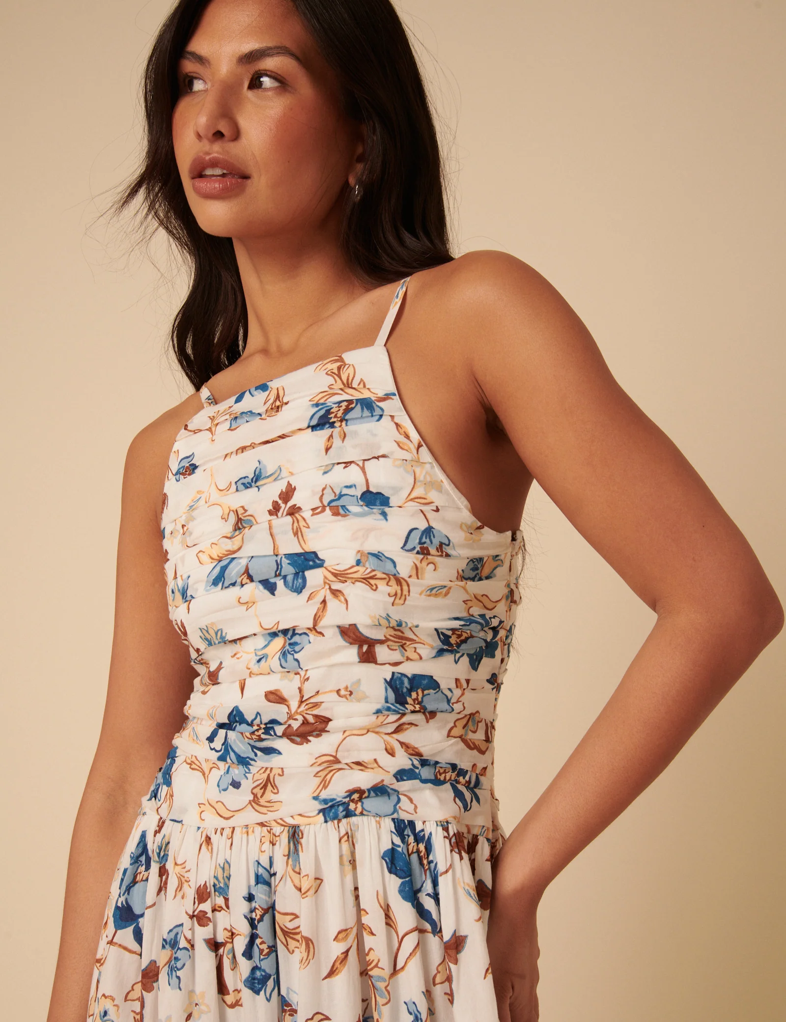 White Floral Ruched Talia Midi Dress - Image 4