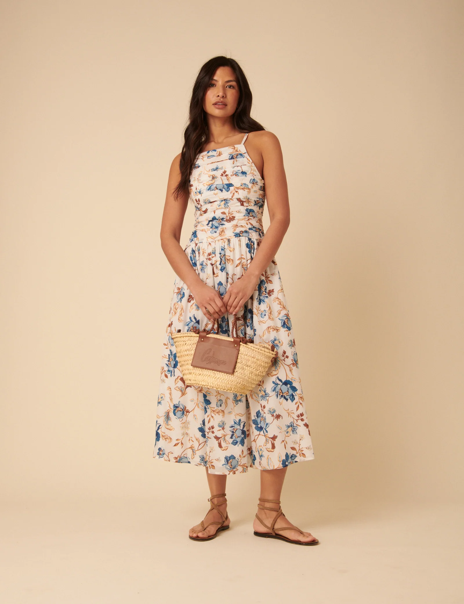 White Floral Ruched Talia Midi Dress - Image 5